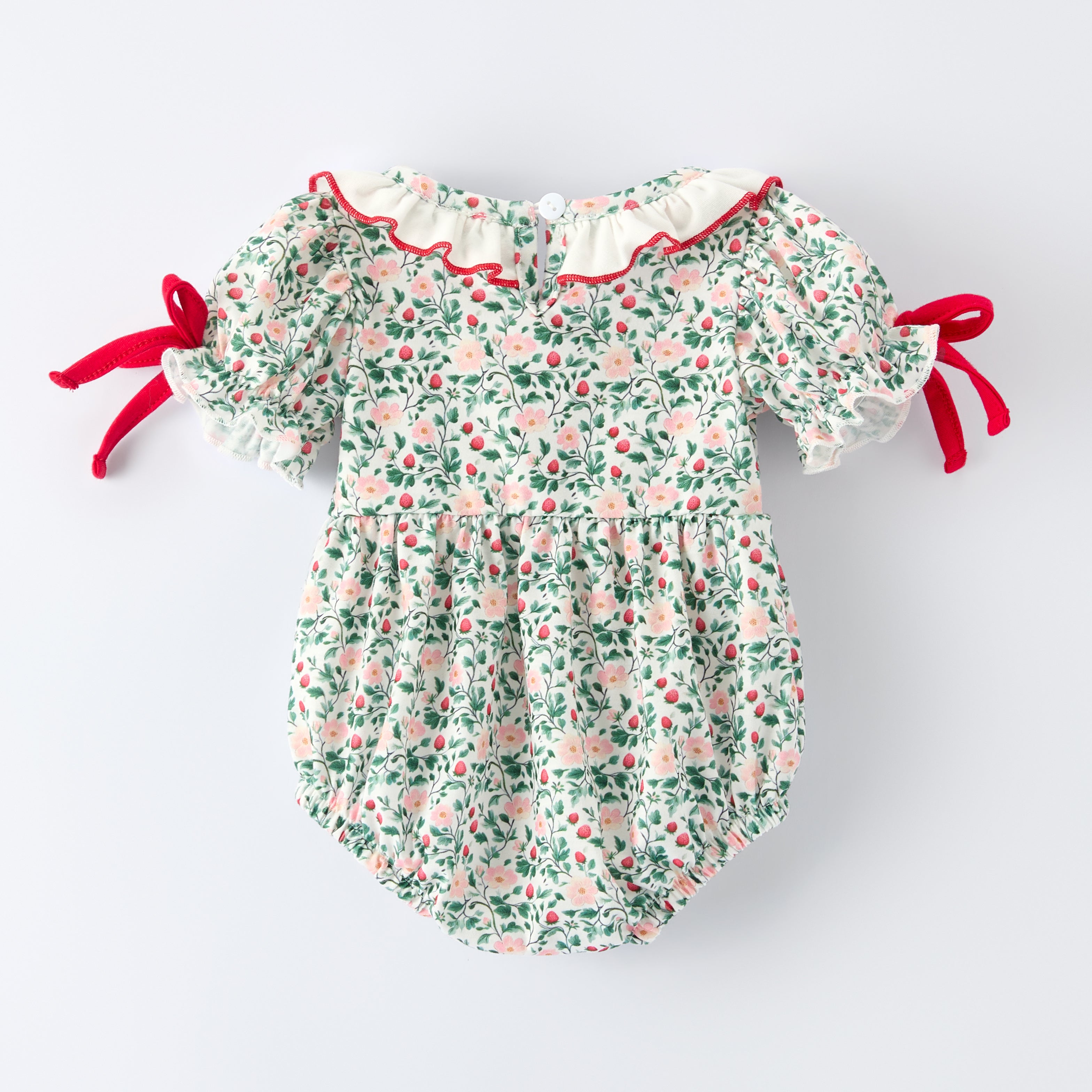 (In Stock)Sisters Spring&Summer Strawberry Chenille Patches Dress&Romper
