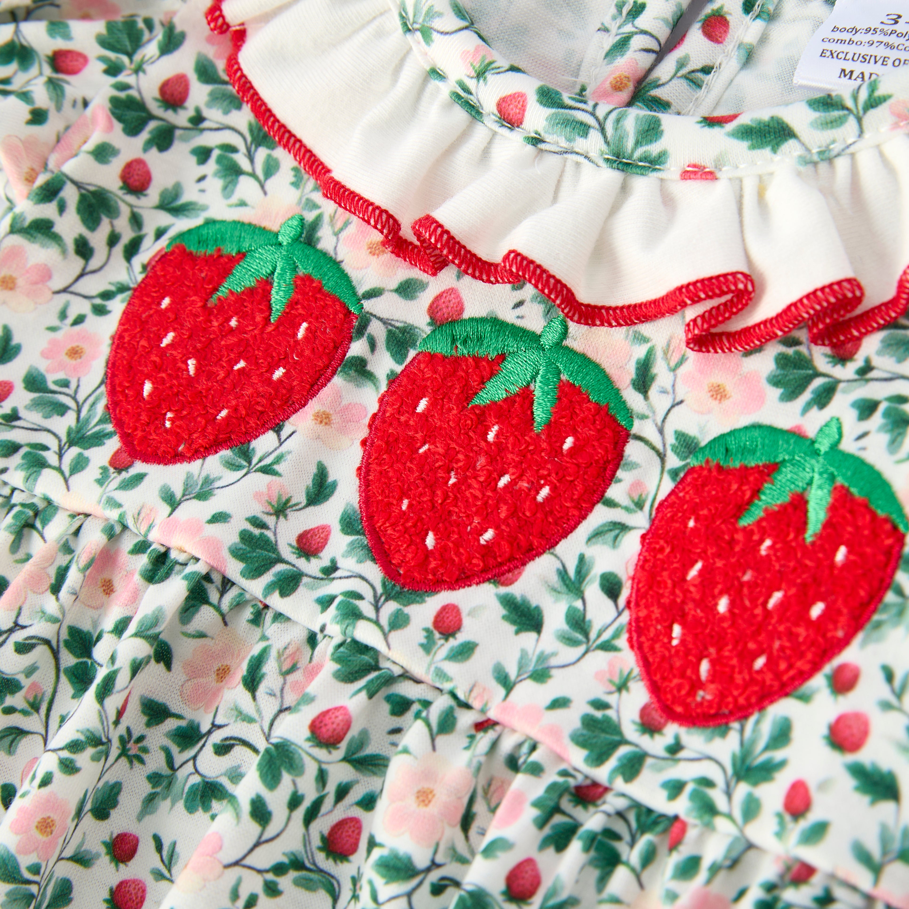(In Stock)Sisters Spring&Summer Strawberry Chenille Patches Dress&Romper
