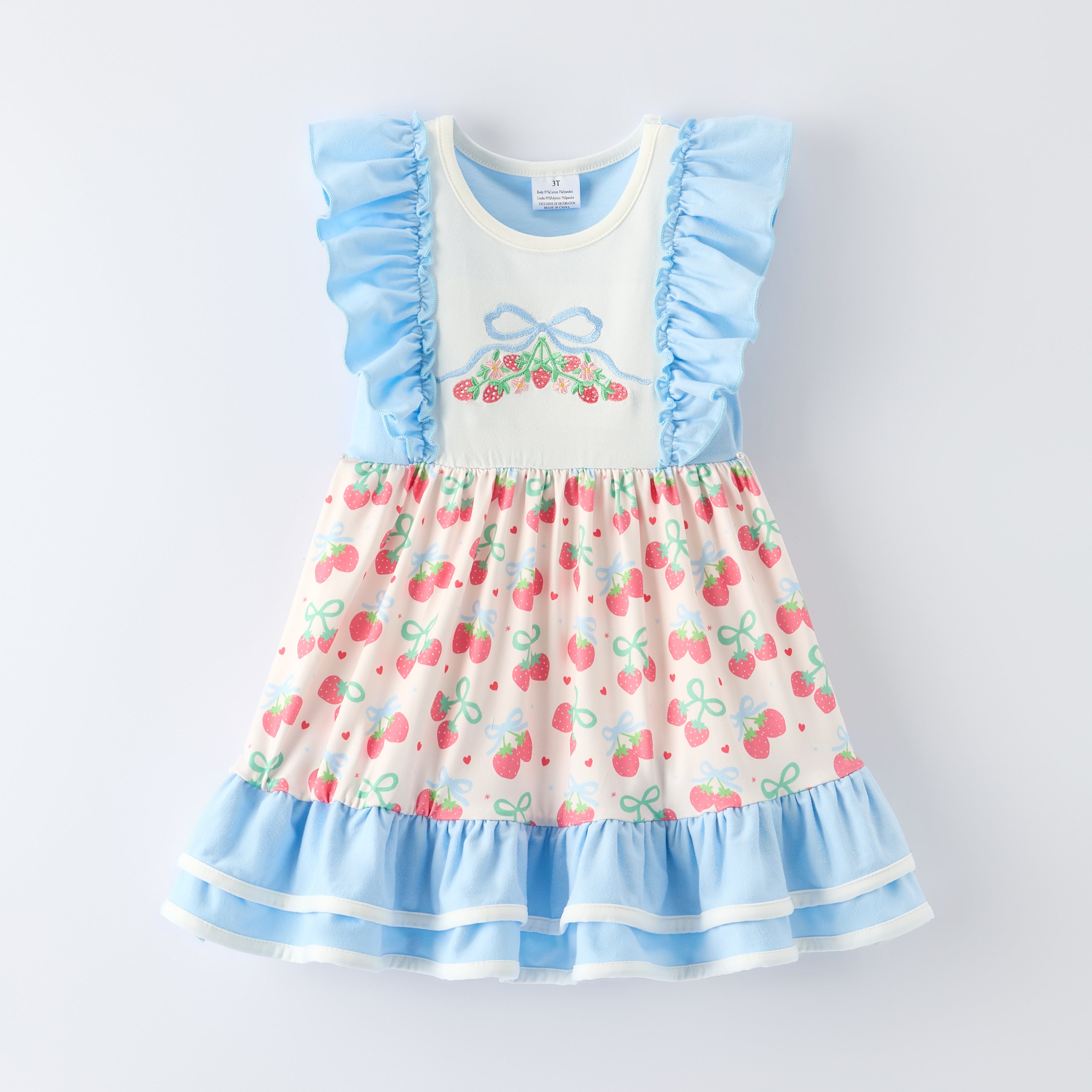 (In Stock)Girls Spring&Summer Strawberry Embroidery Dress&Romper