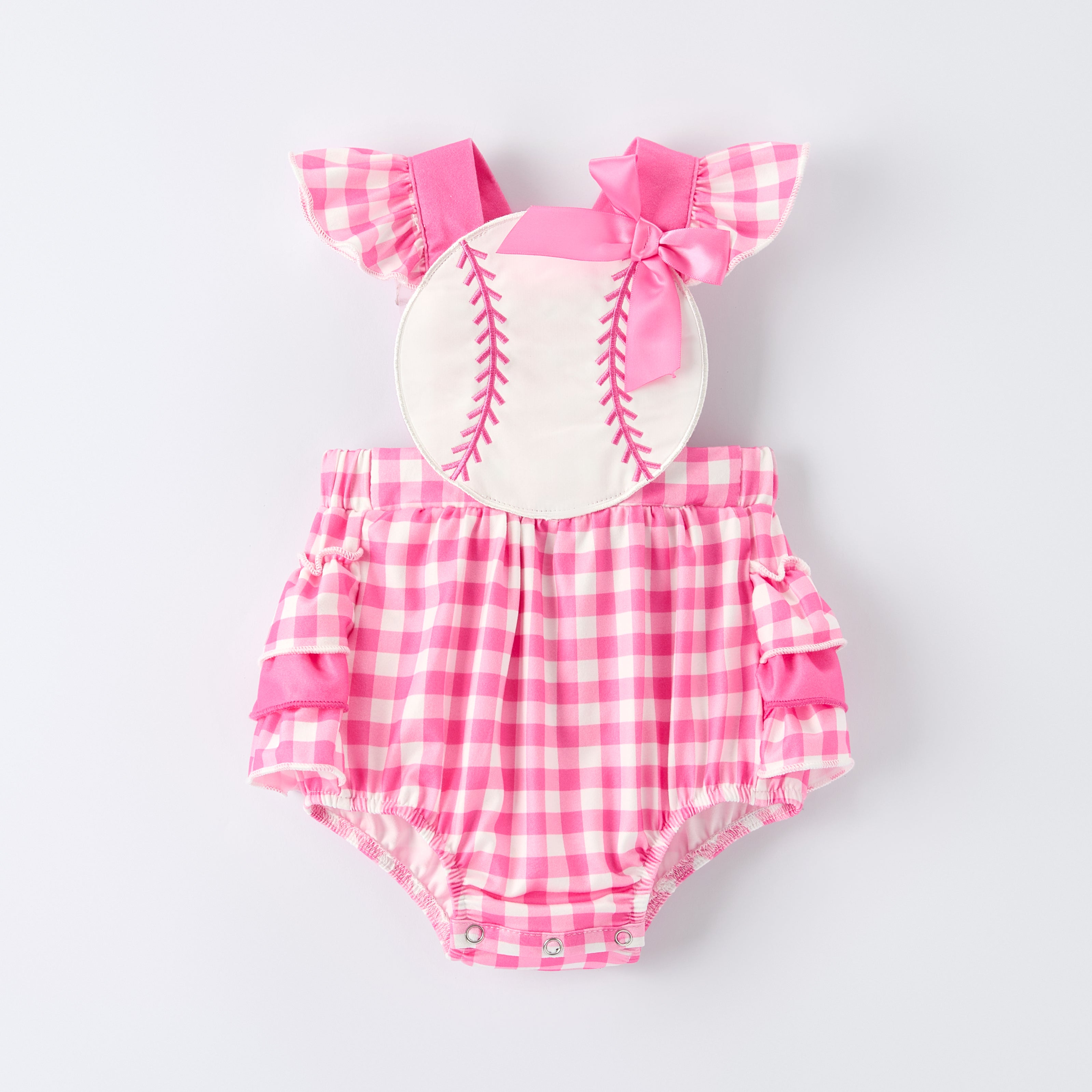 (In Stock)Toddler Girls Spring&Summer Baseball Applique Romper