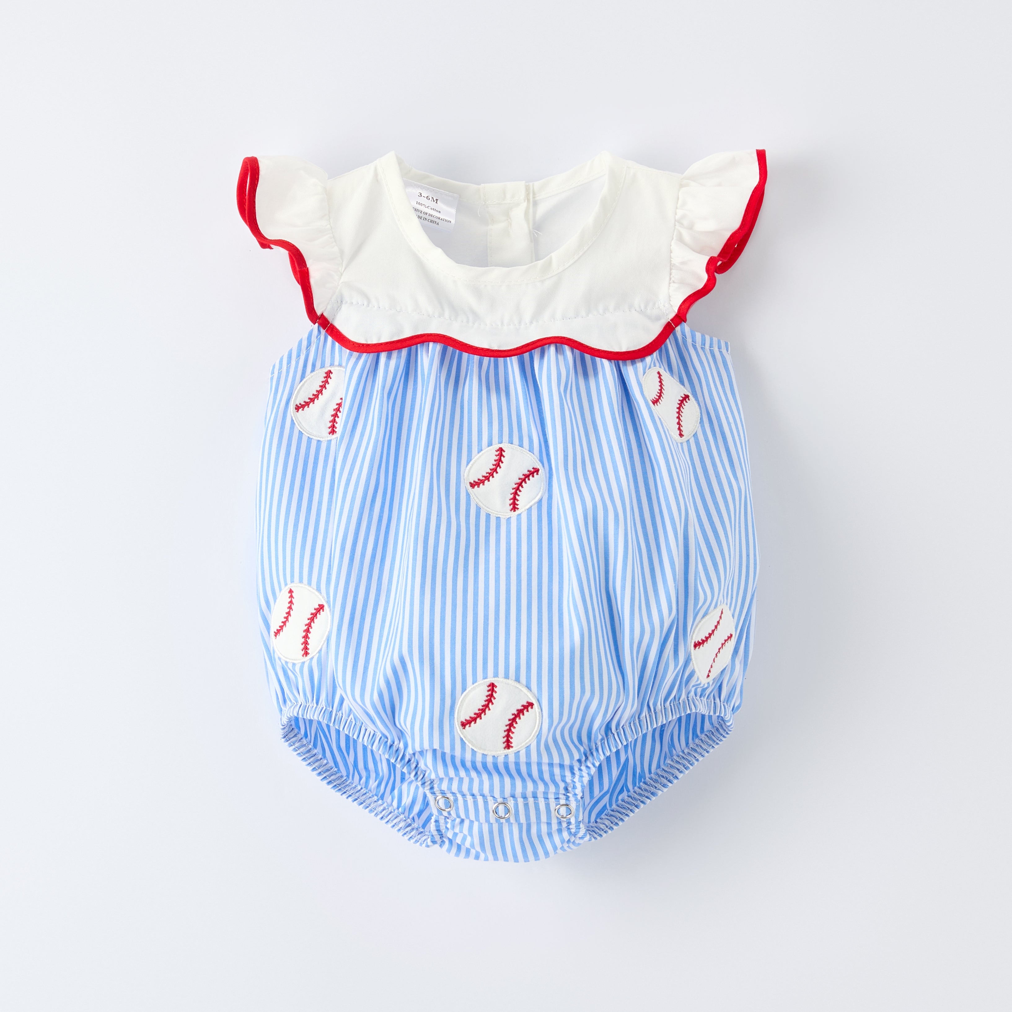 (In Stock)Siblings Spring&Summer Baseball Applique Cotton Dress&Romper