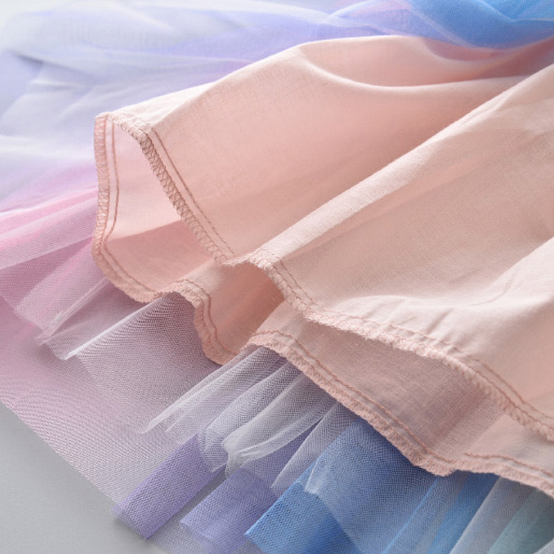 (In Production)Girls Spring and Summer Rainbow Gradient Tulle Dress