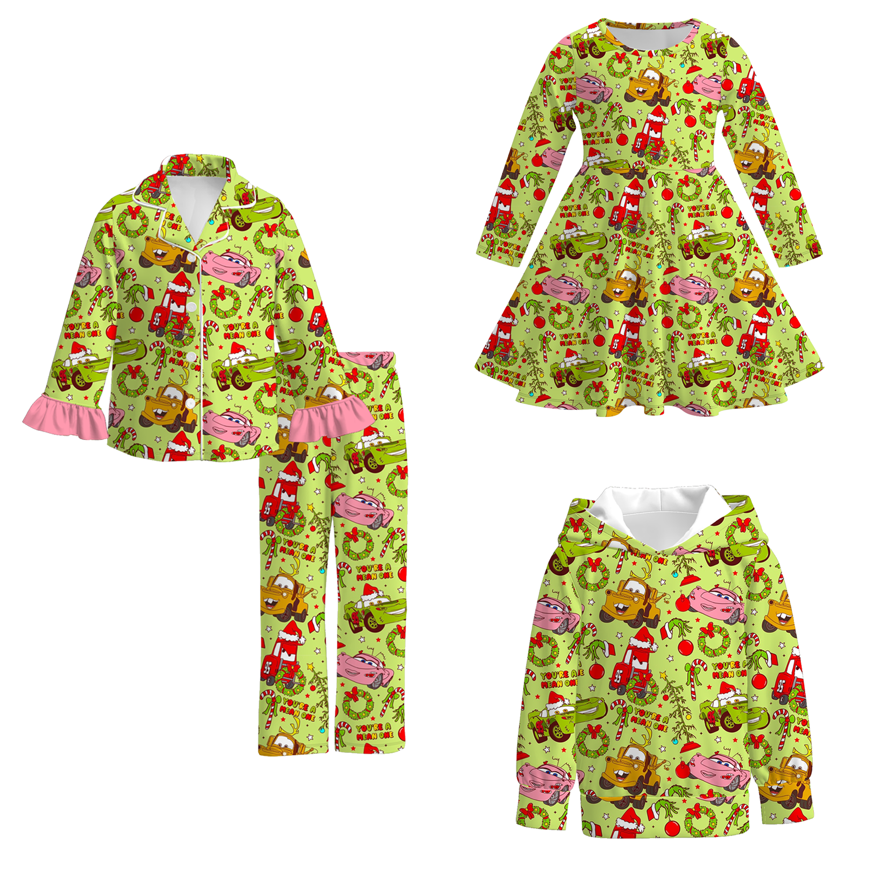 (Pre Order)Family Christmas Cartoon Print Dress,Set&Top