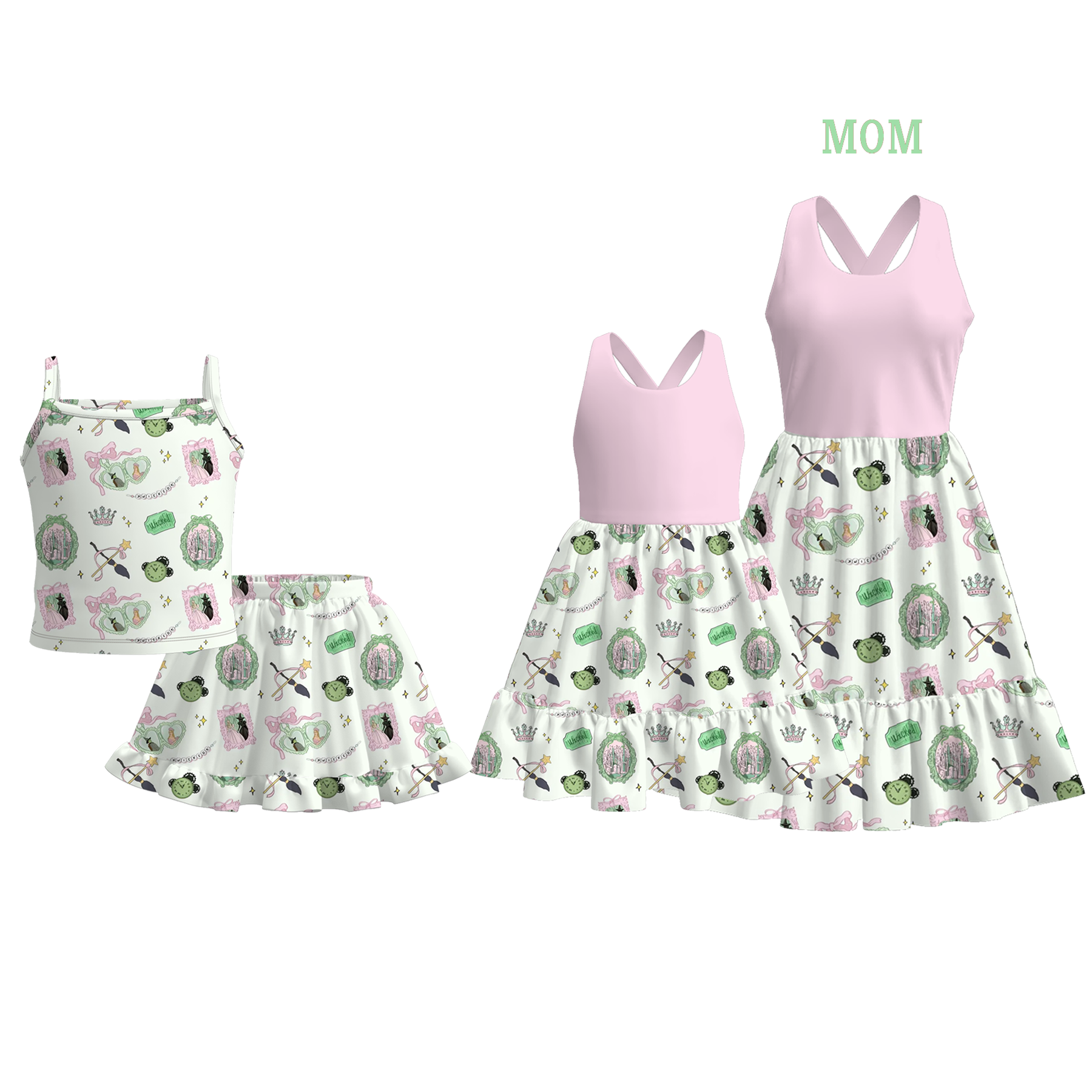 (Pre Order)Mommy and Me Summer Character Print Dress&Set