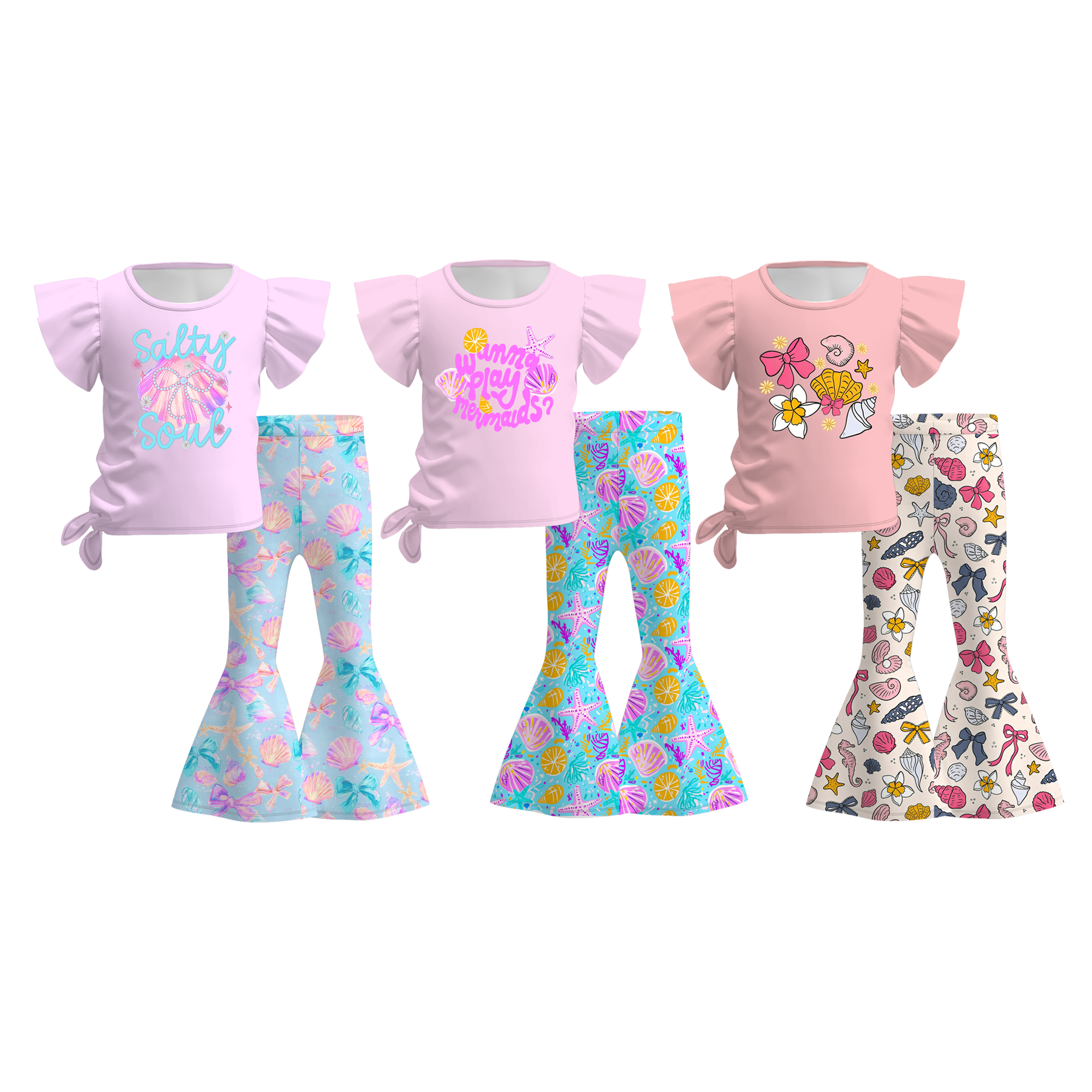 (Pre Order)Girls Spring&Summer Seashell Print Outfit Set