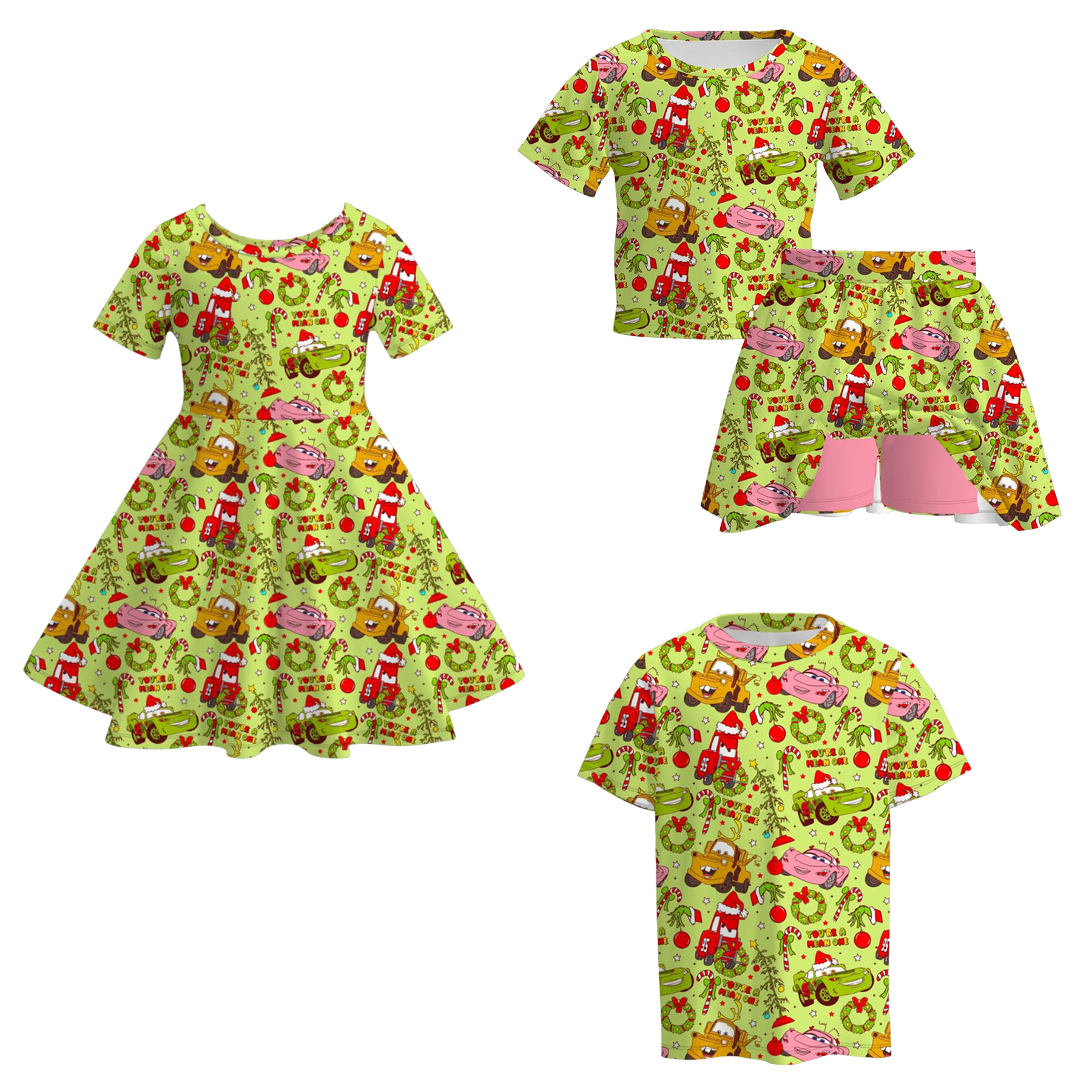 (Pre Order)Family Christmas Cartoon Print Dress,Set&Top