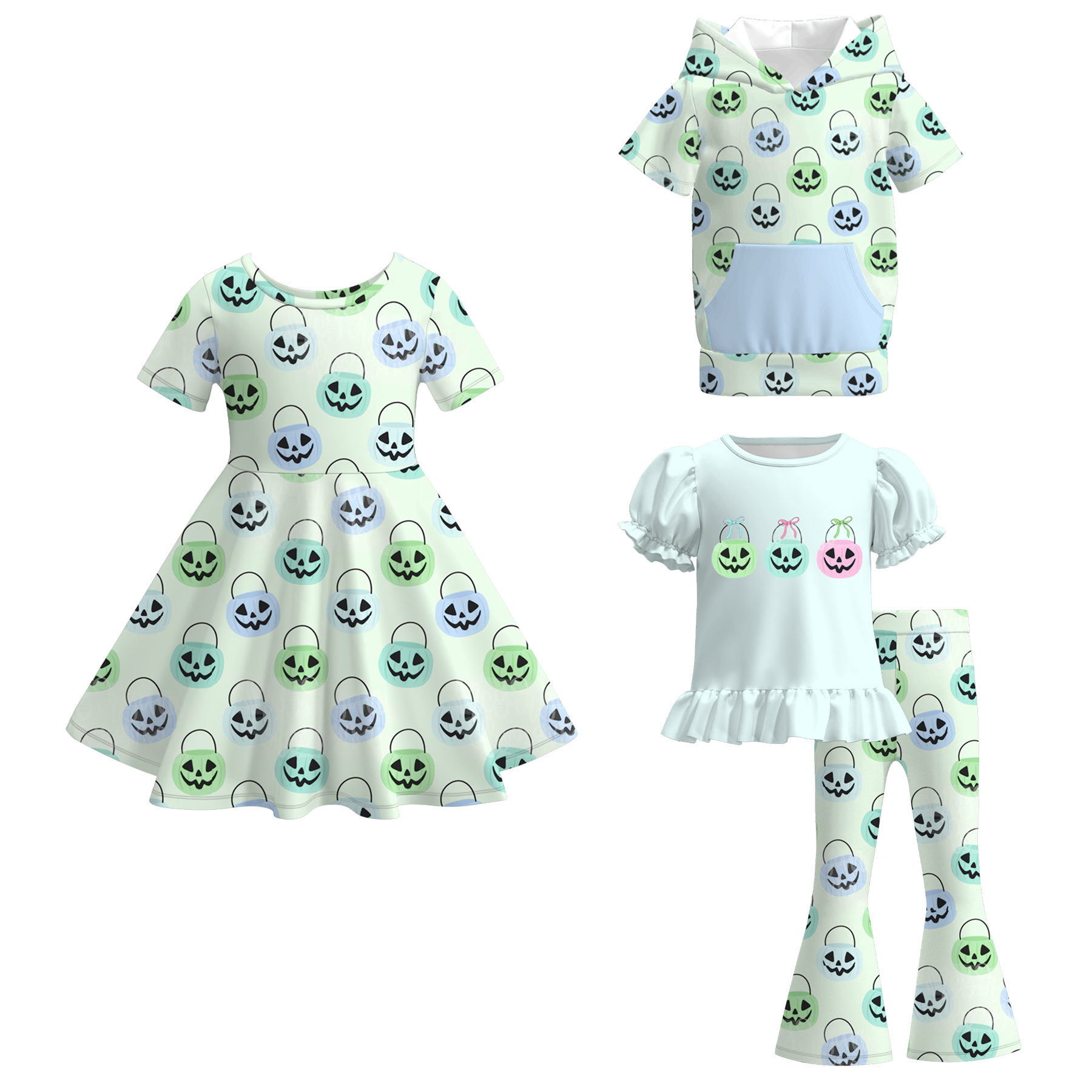 (Pre Order)Family Halloween Pumpkin Print Dress,Set&Top