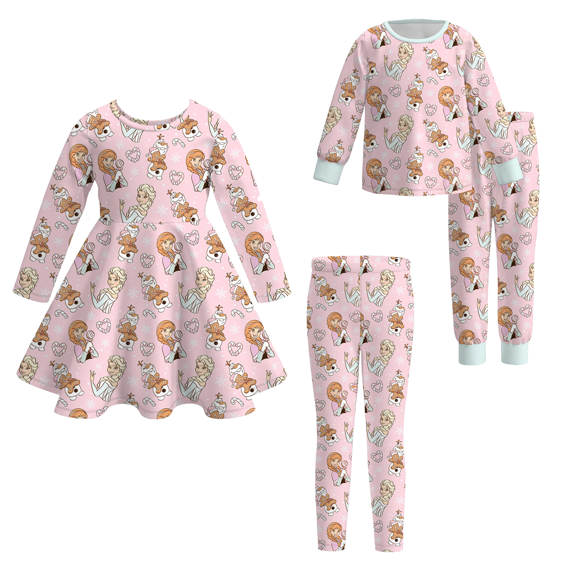 (Pre Order)Sisters Christmas Princess Print Dress,Pajamas&Pants
