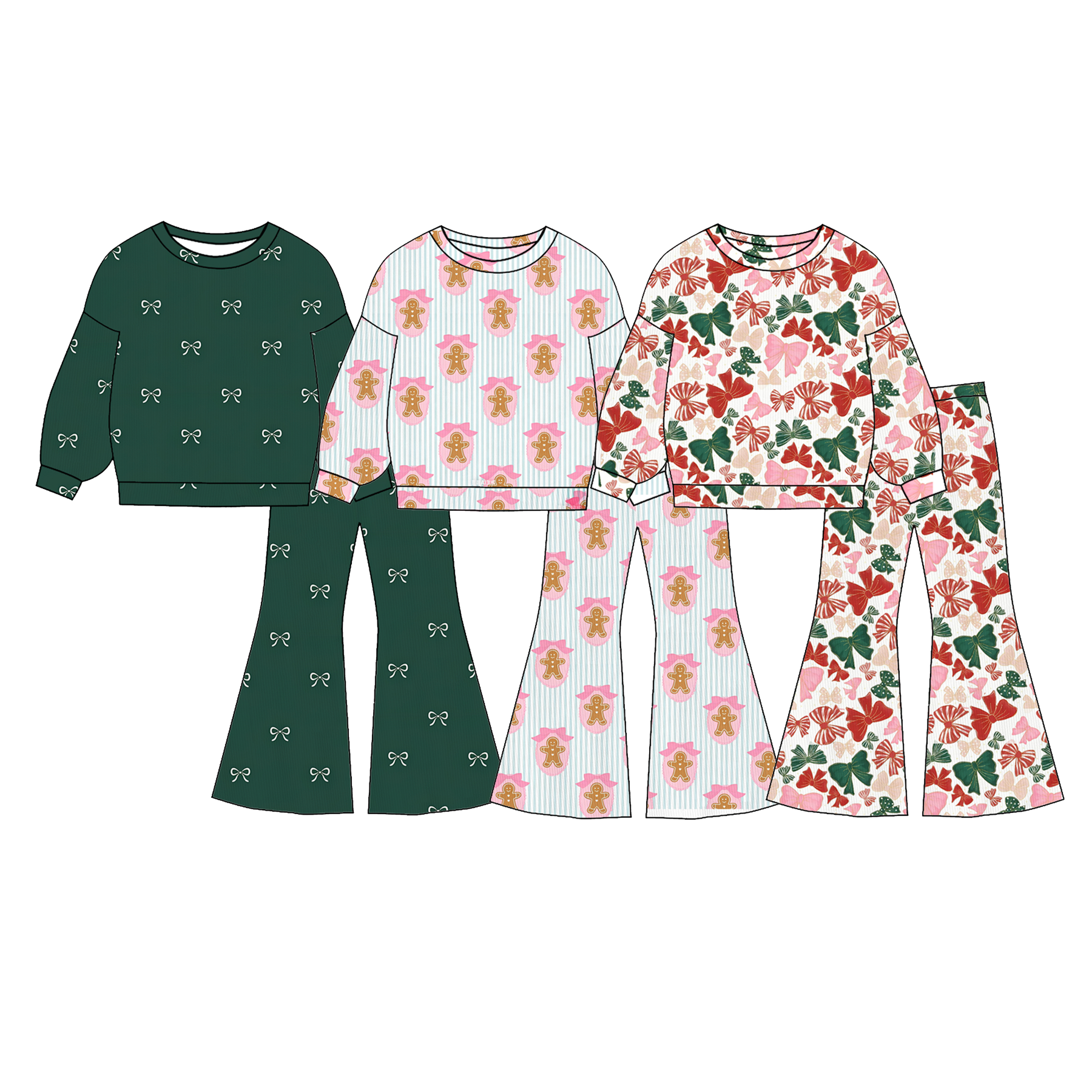 (Pre Order)Girls Christmas Print Twill Sweatshirt Suit