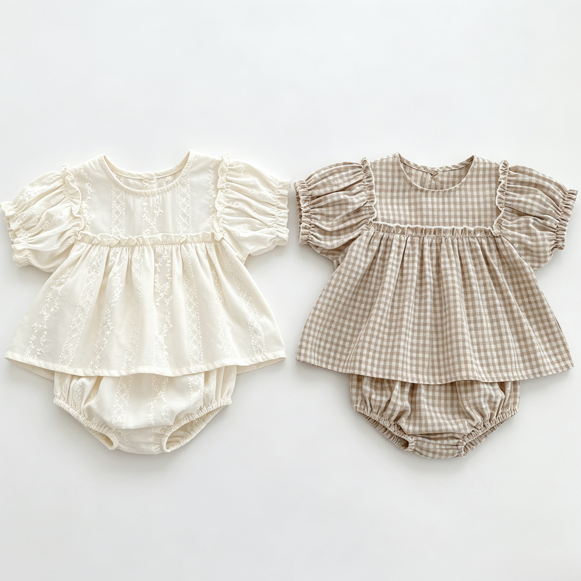 (Pre Order 2 Weeks)Toddler Girls Plaid&Embroidery Romper
