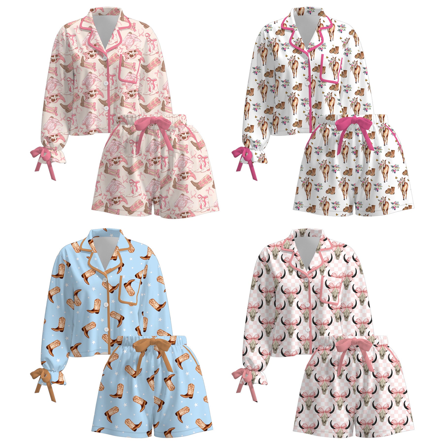 (Pre Order)Adults Fall Western Cowhand Print Pajamas Set