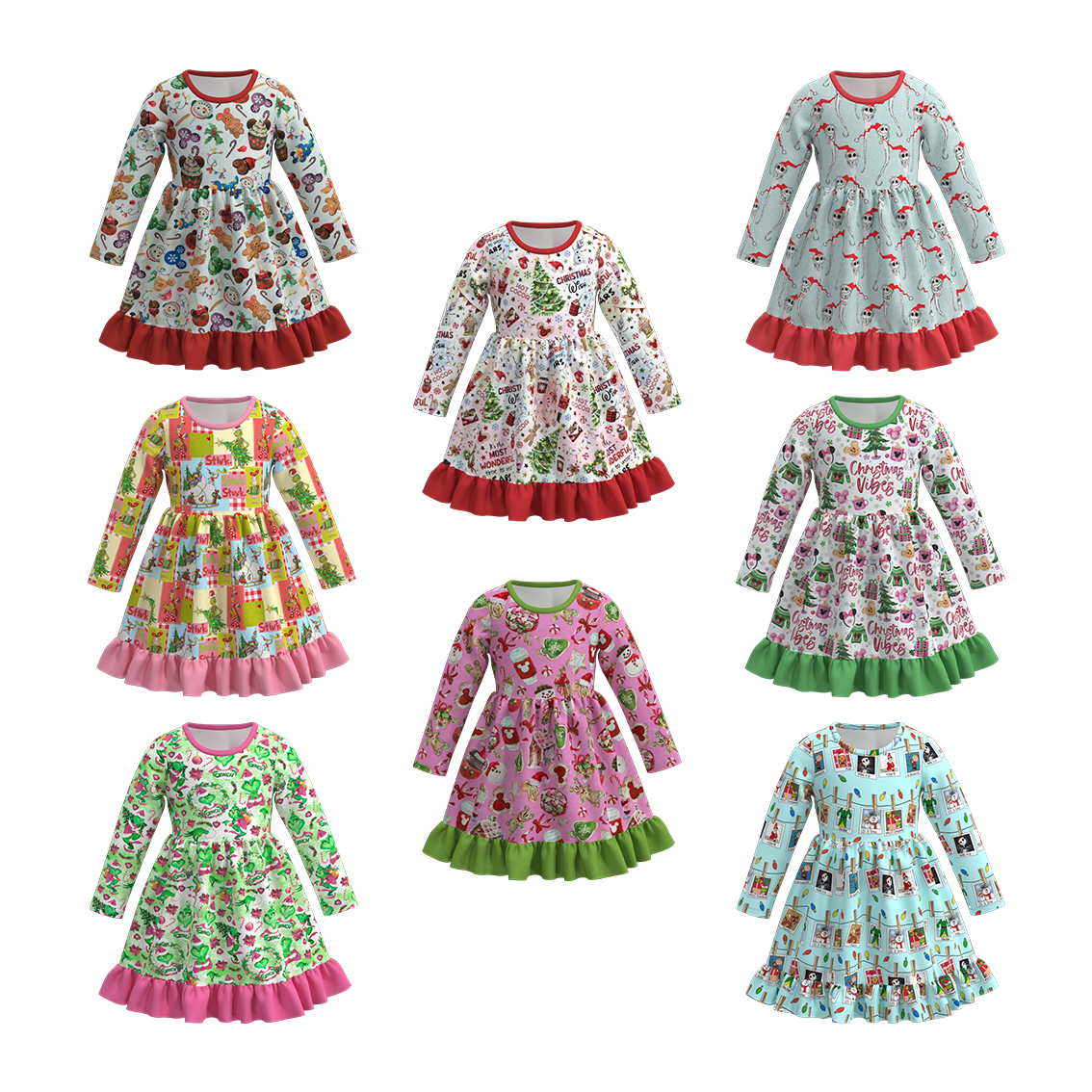 (Pre Order)Girls Christmas Print Dress