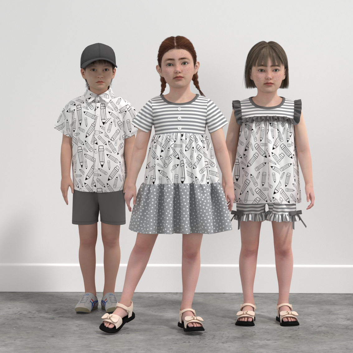 (Pre Order)Siblings Summer Back To School Print Dress,Set&Top