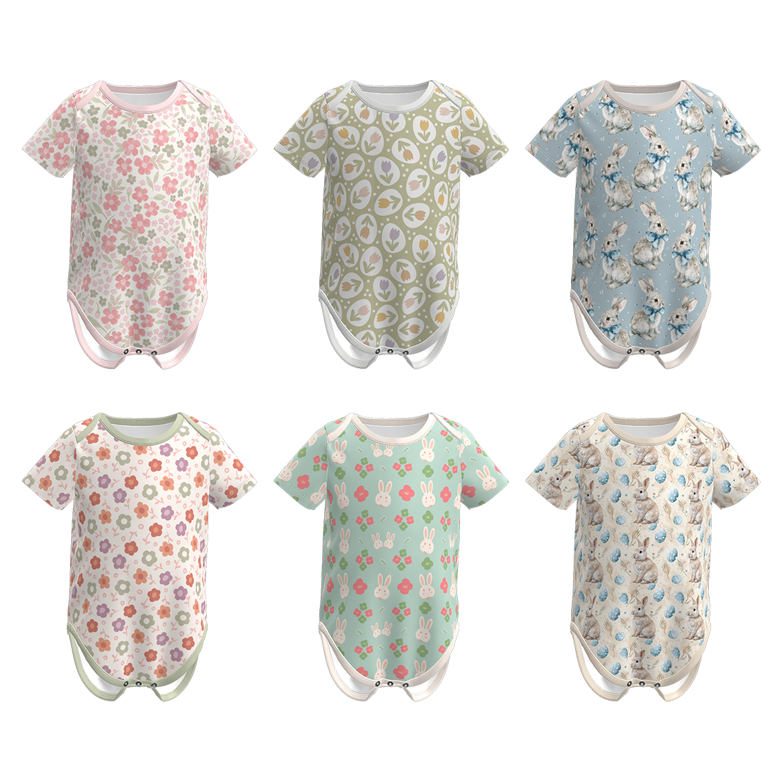 (Pre Order)Toddler Girls Easter Bunny&Floral Print Romper