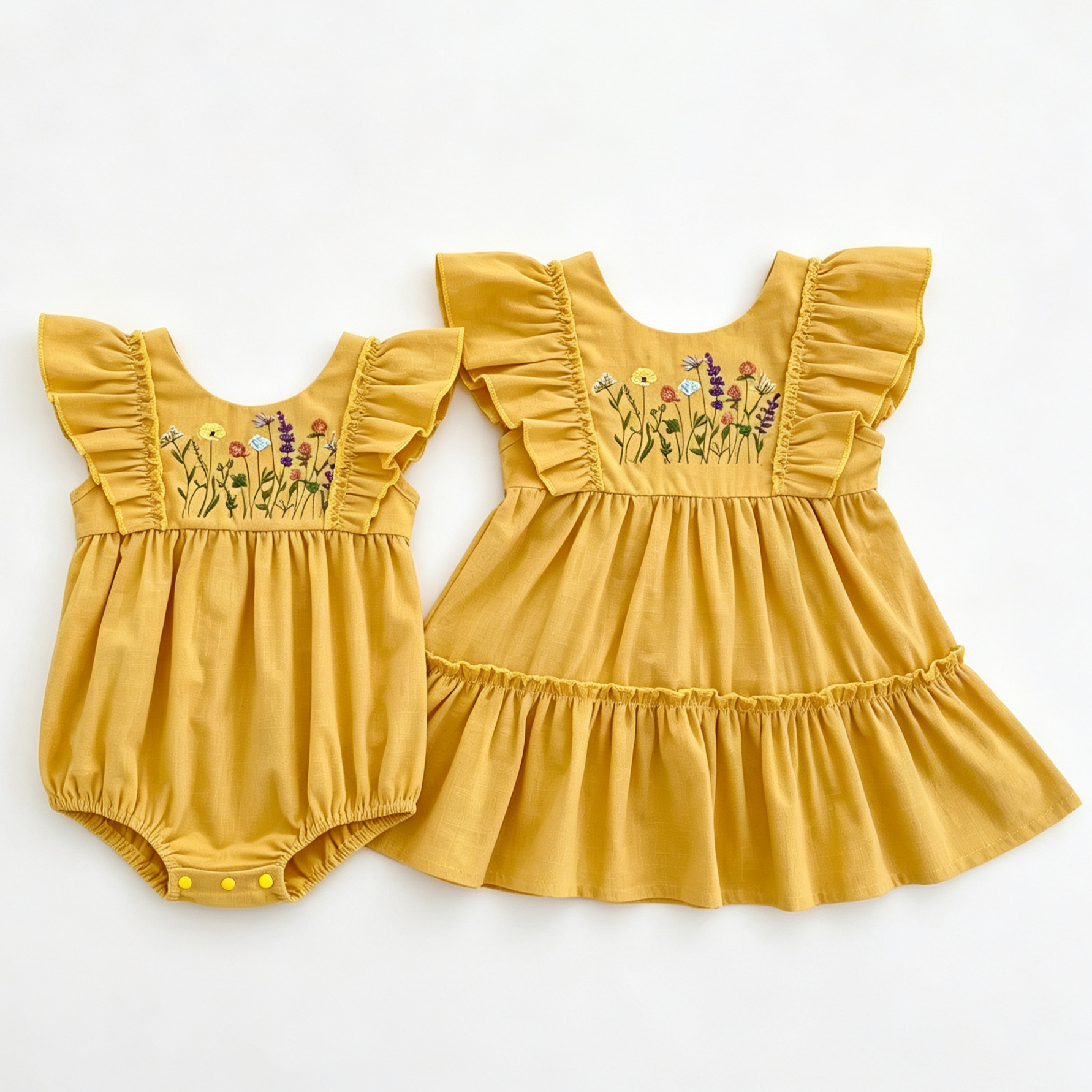 (Pre Order 2 Weeks)Sisters Floral Embroidery Dress&Romper