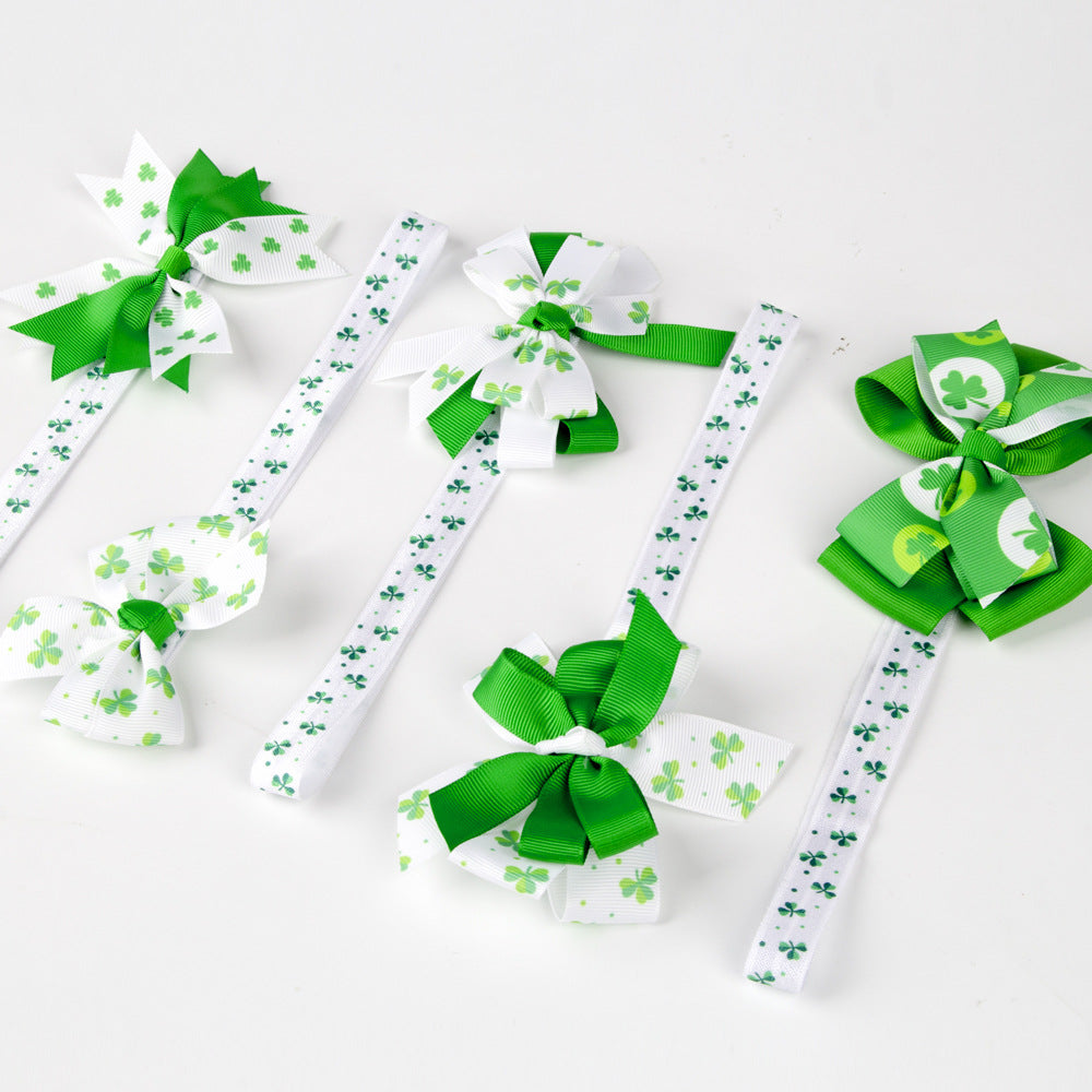 (Pre Order)Girls St.Patrick's Day Shamrock Bow Elastic Headband