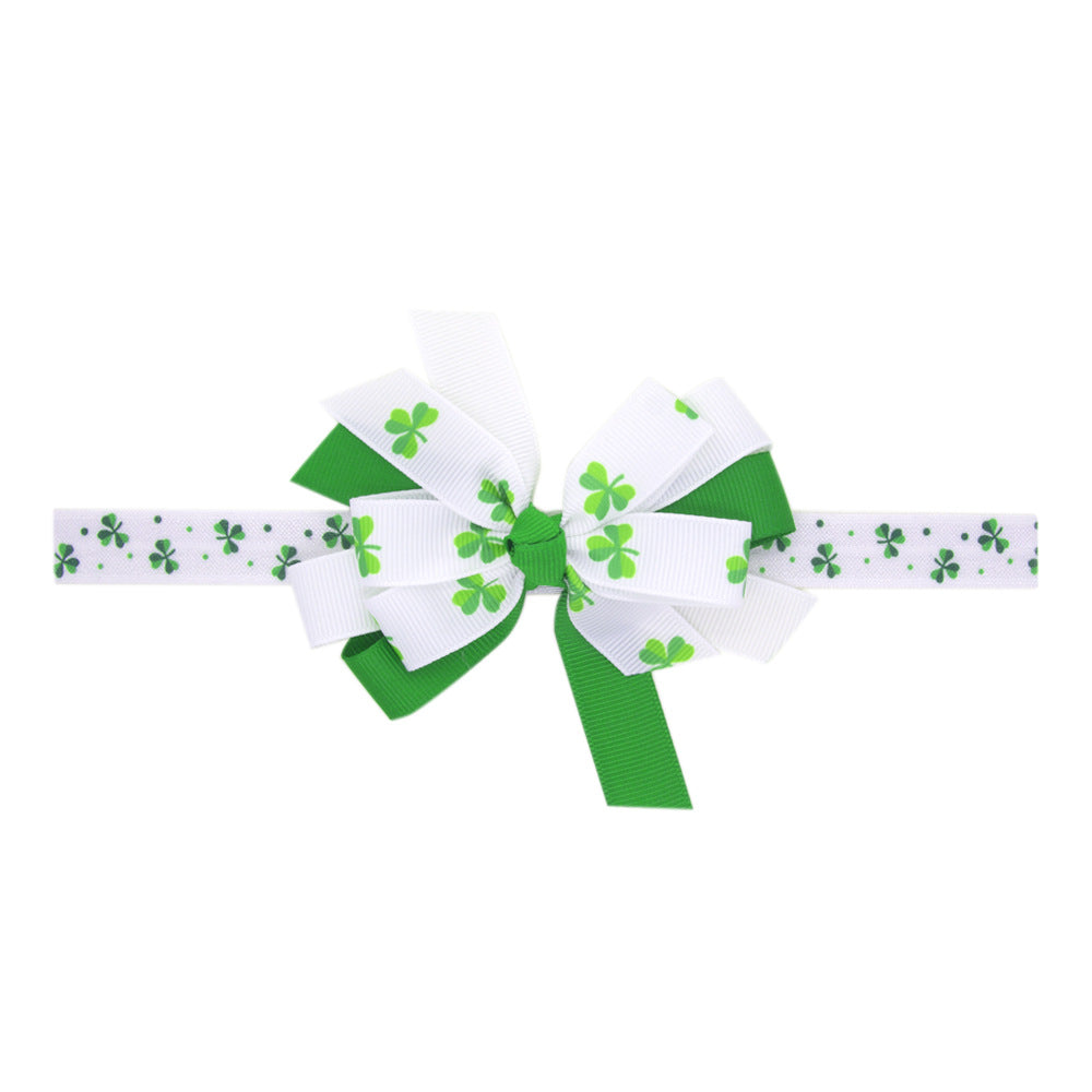 (Pre Order)Girls St.Patrick's Day Shamrock Bow Elastic Headband