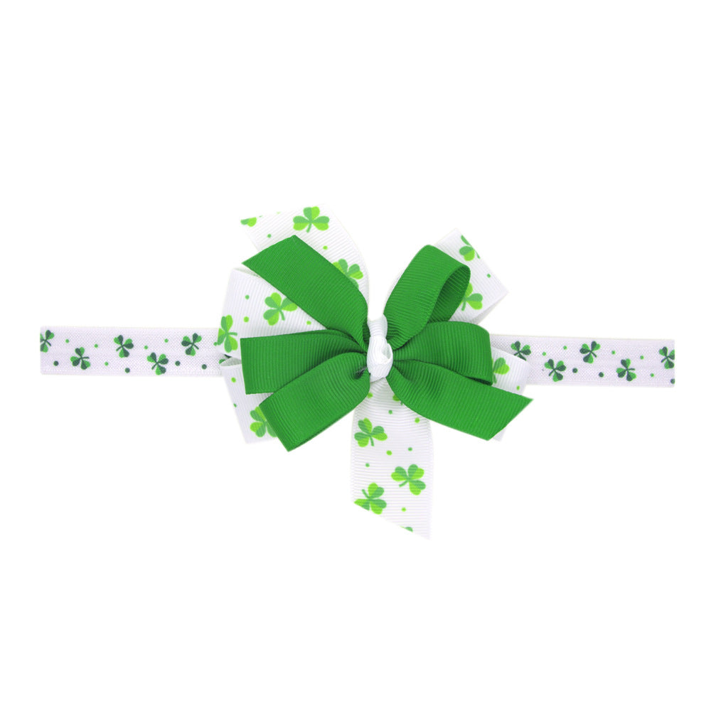 (Pre Order)Girls St.Patrick's Day Shamrock Bow Elastic Headband