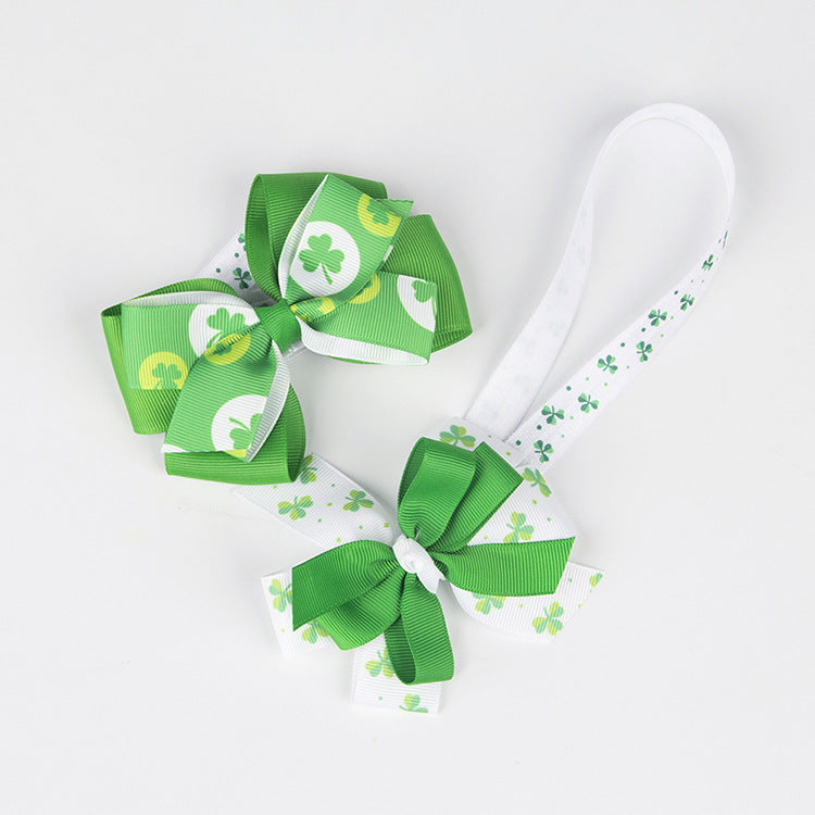 (Pre Order)Girls St.Patrick's Day Shamrock Bow Elastic Headband