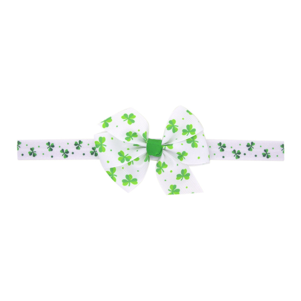 (Pre Order)Girls St.Patrick's Day Shamrock Bow Elastic Headband
