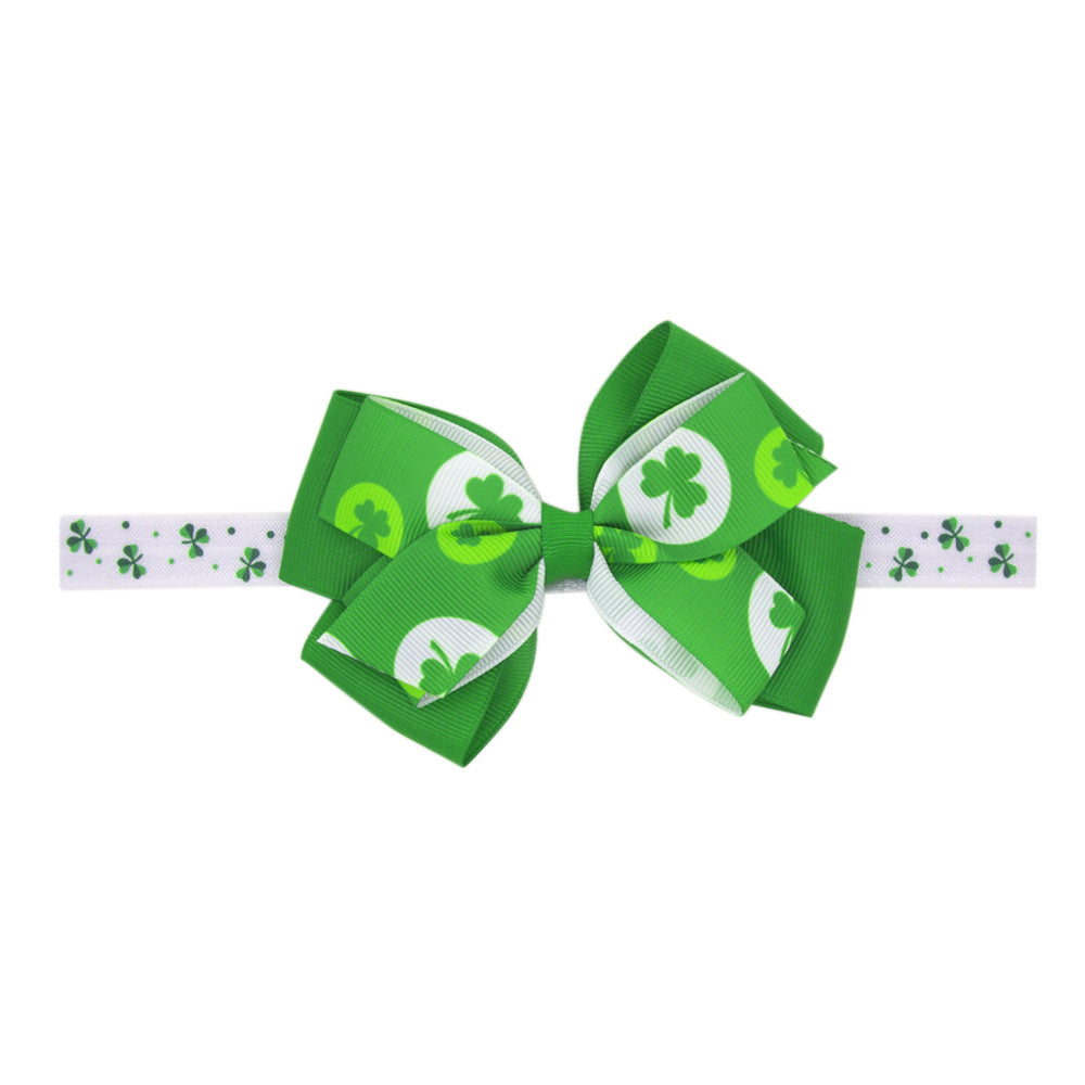 (Pre Order)Girls St.Patrick's Day Shamrock Bow Elastic Headband