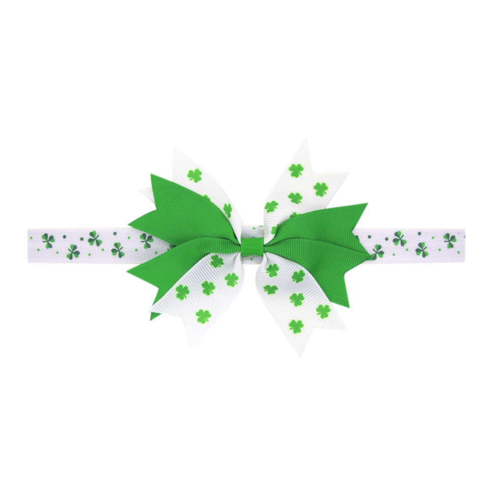 (Pre Order)Girls St.Patrick's Day Shamrock Bow Elastic Headband
