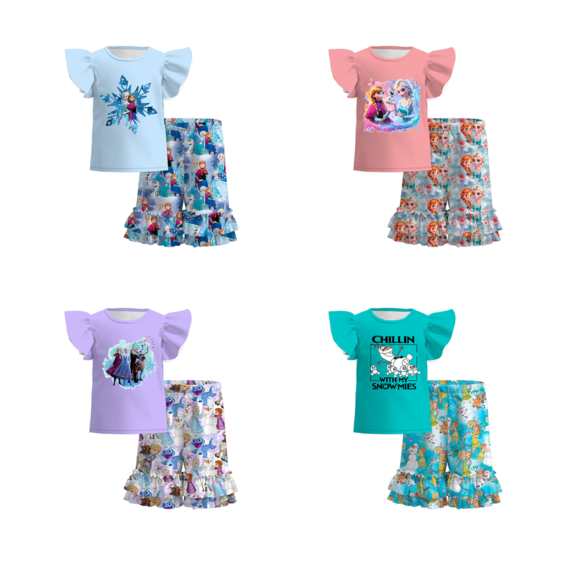 (Pre Order)Girls Summer Frozen Print Short Set