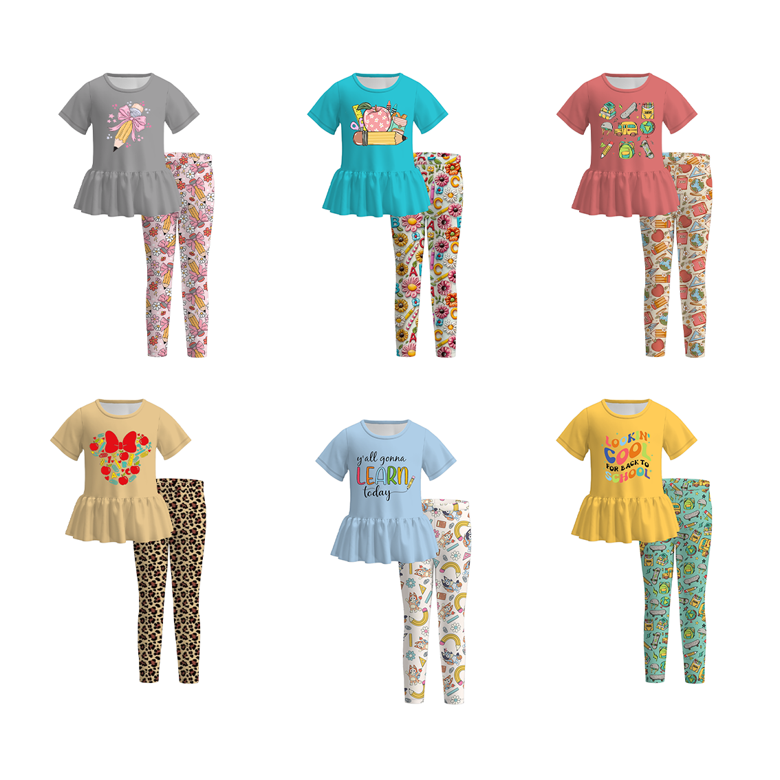 (Pre Order)Girls Back To School Print Outfit Set