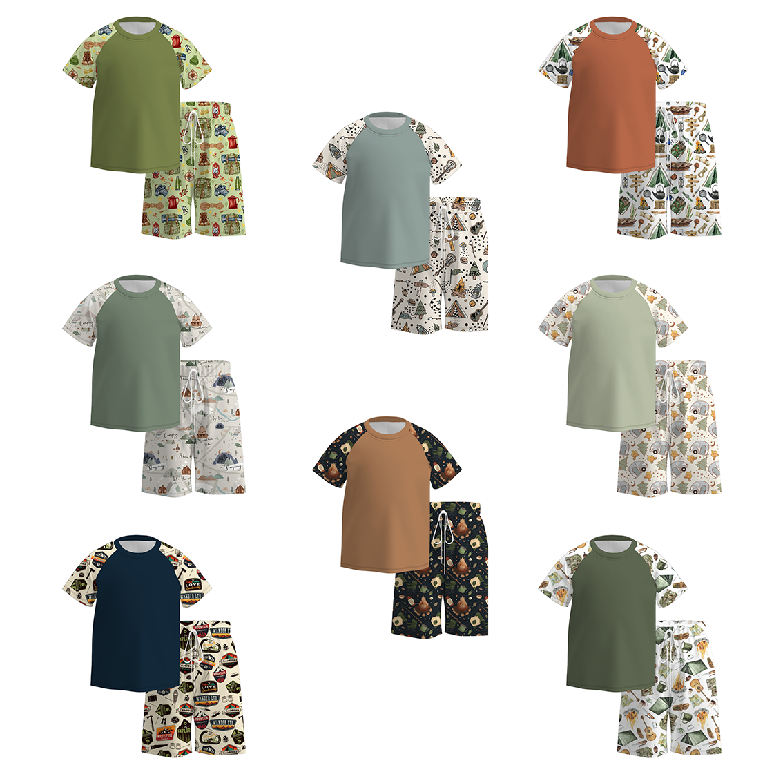 (Pre Order)Boys Summer Camping Print Short Set