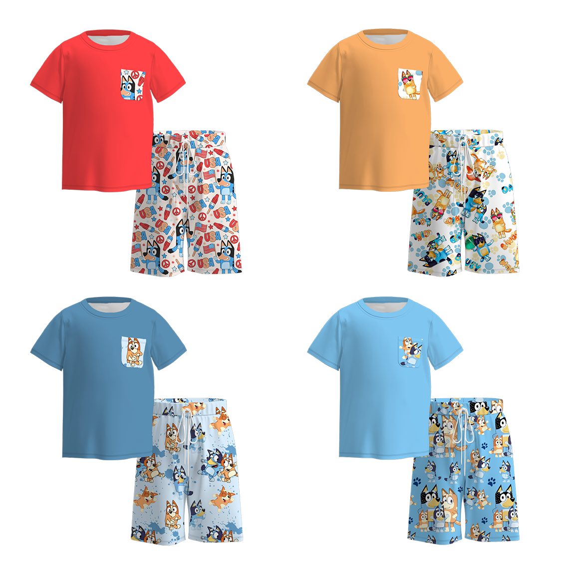 (Pre Order)Boys Cartoon Character Shorts Set