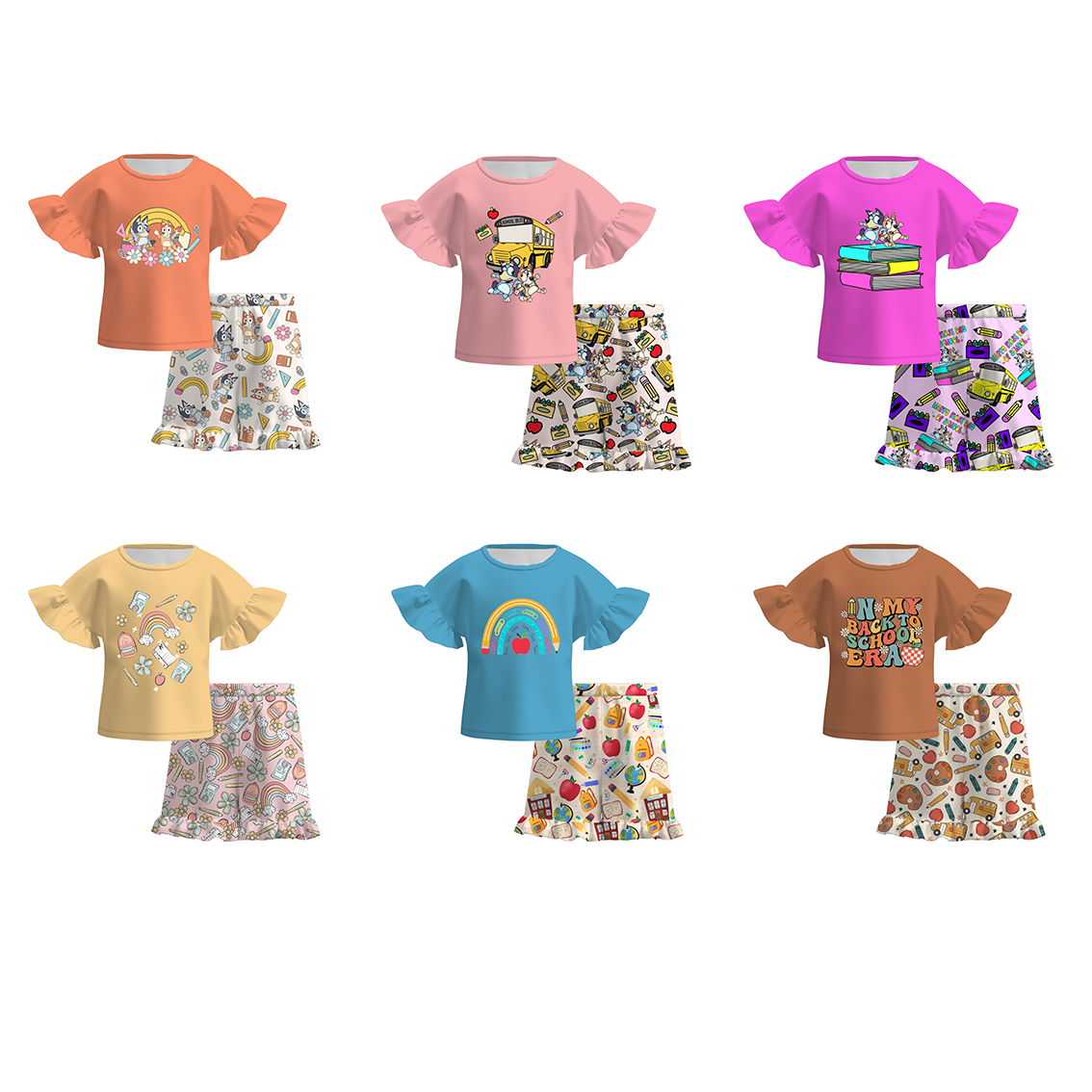 (Pre Order)Girls Back To School Print Short Set