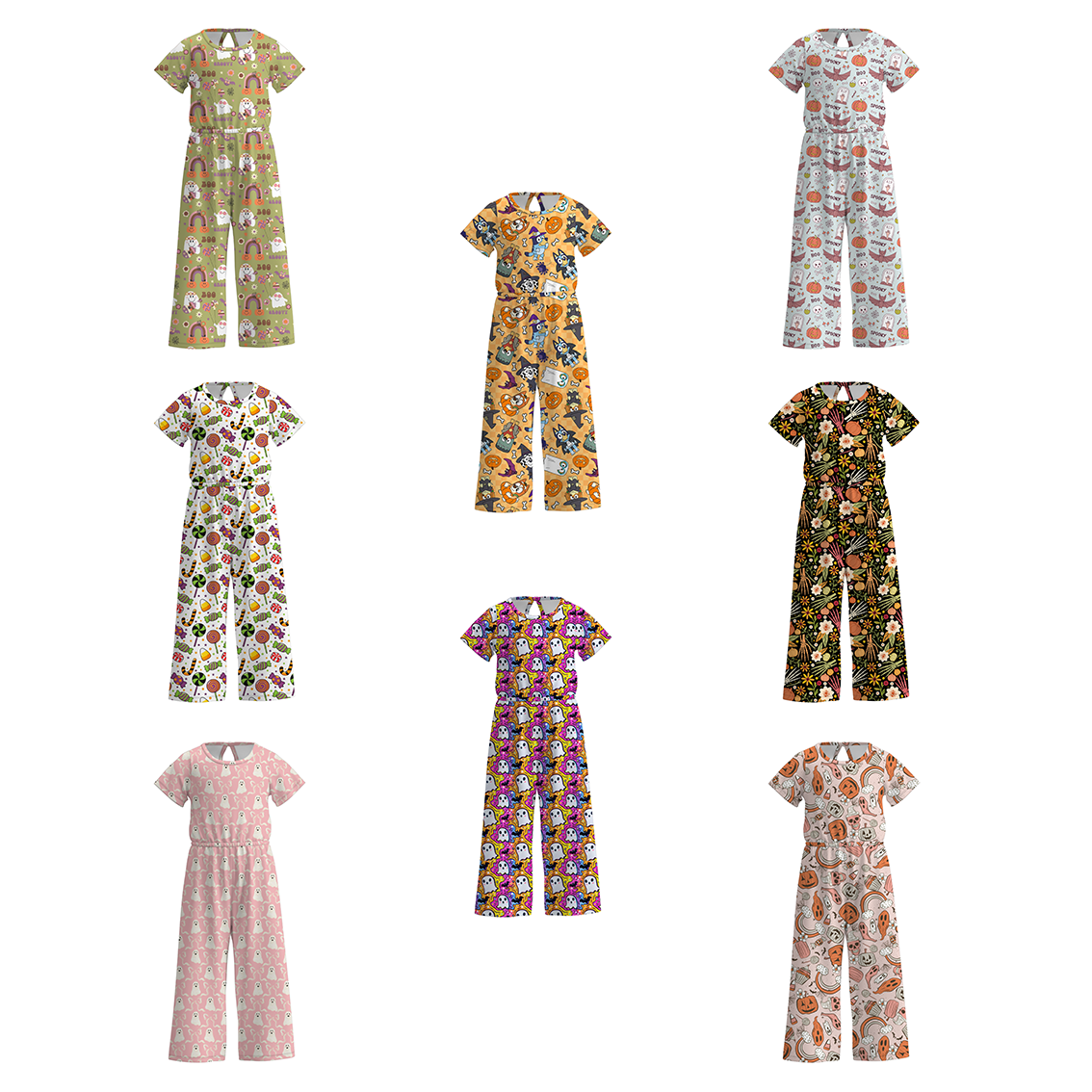 (Pre Order)Girls Halloween Print Jumpsuit