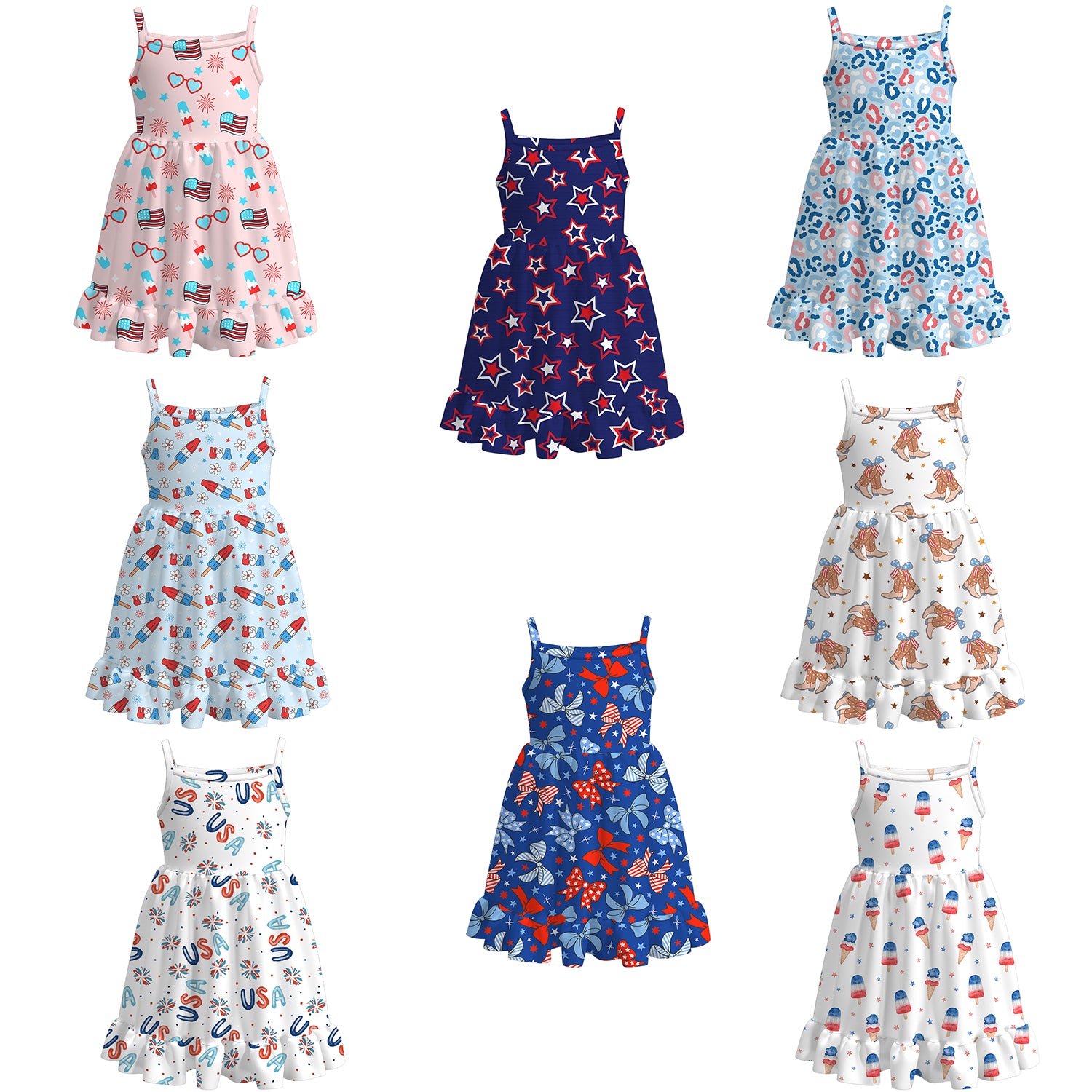 (Pre Order)Patriotic Print Strap Dress