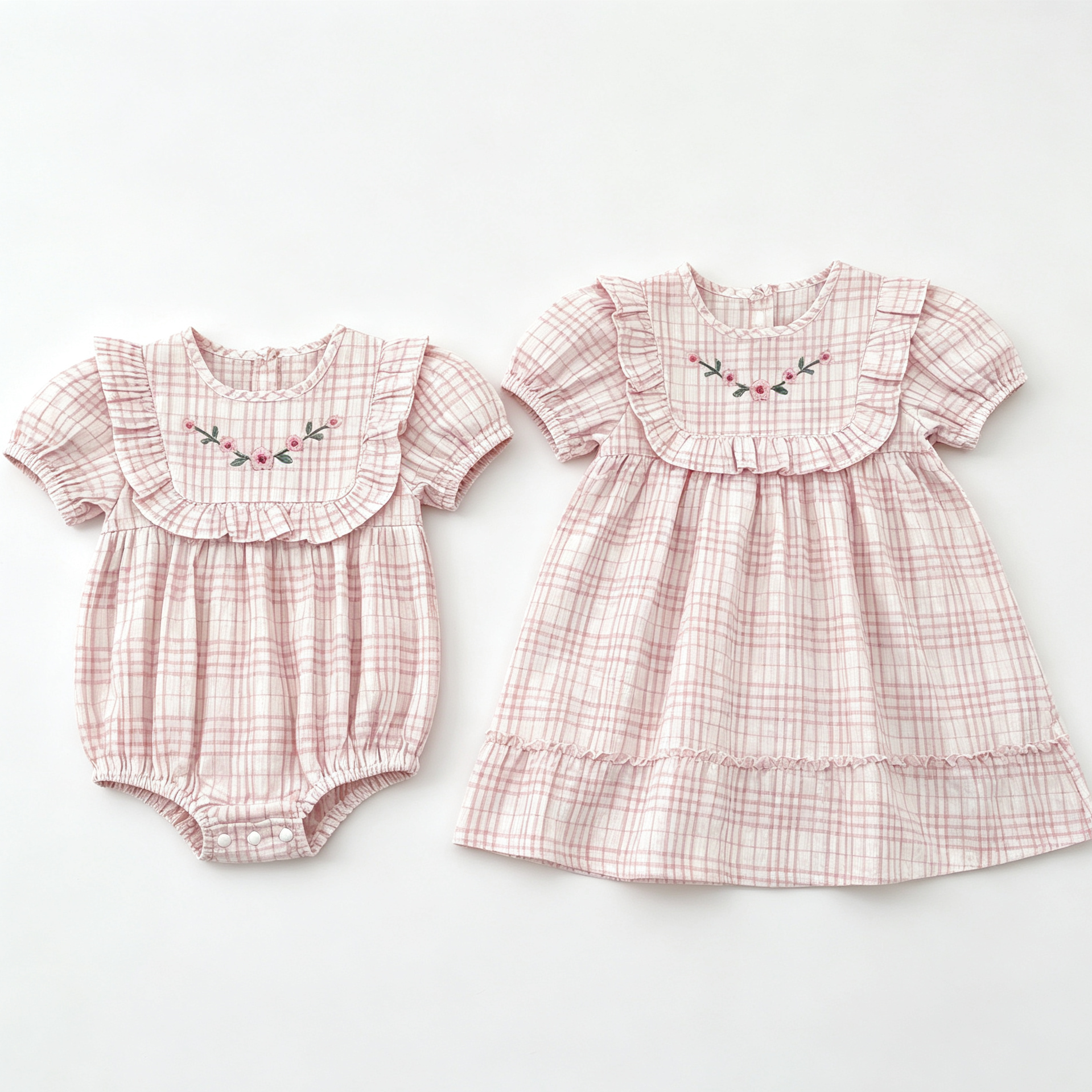 (Pre Order 2 Weeks)Sisters Floral Embroidery Ruffle Dress&Romper