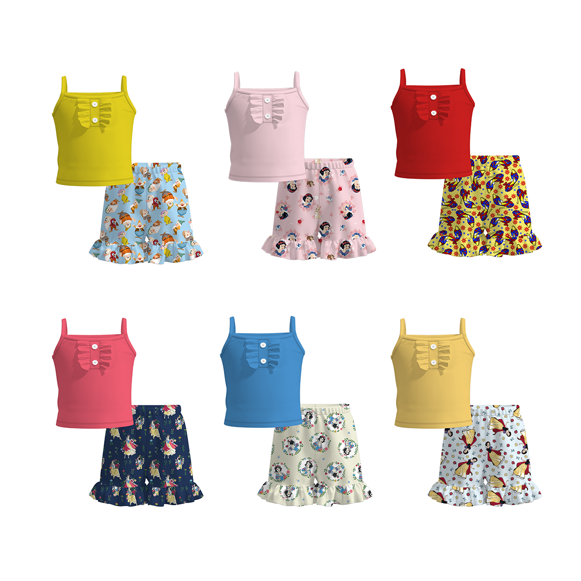 (Pre Order)Girls Summer Snow White Print Ruffled Short Set