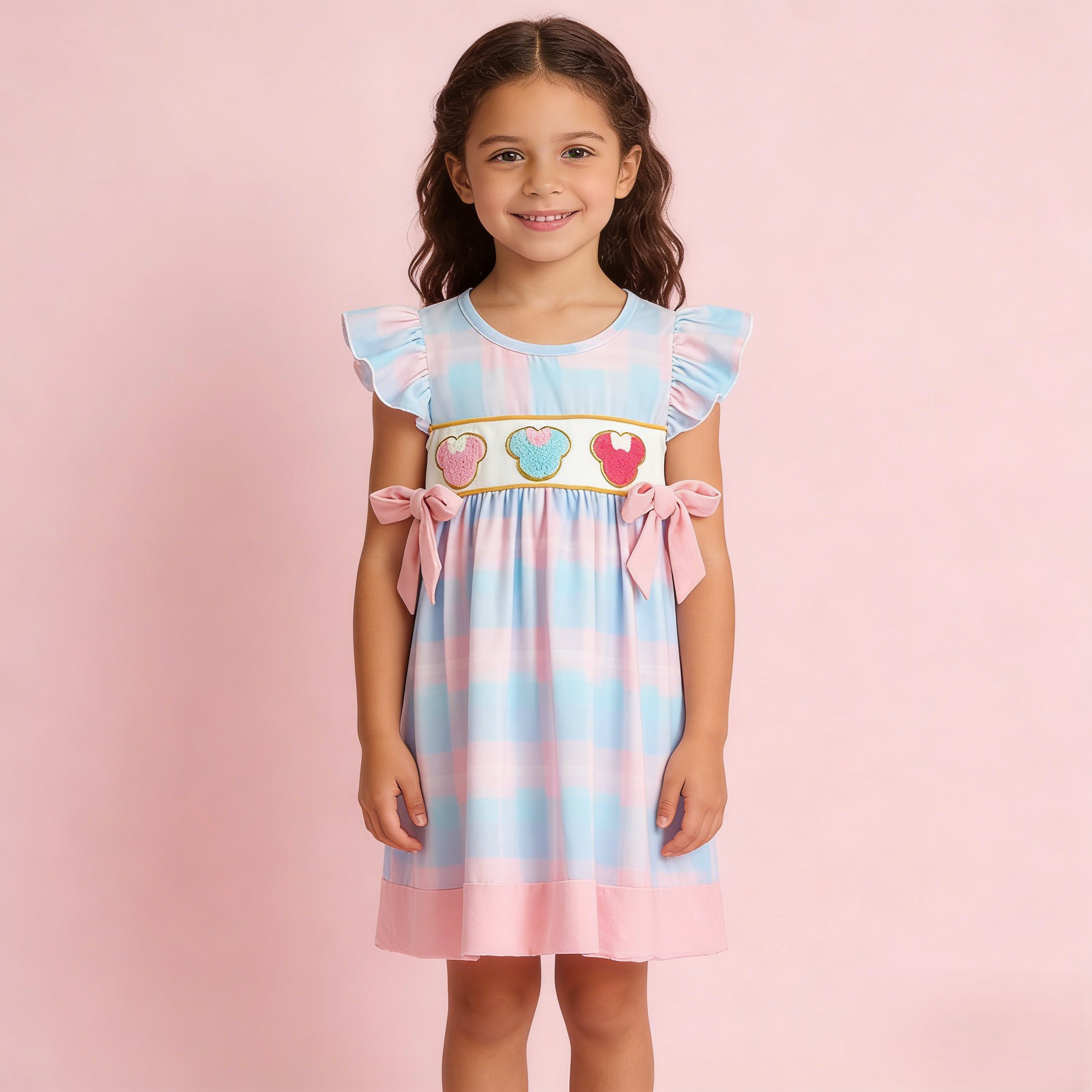 (In Stock)Girls Spring and Summer Cartoon Applique Dress