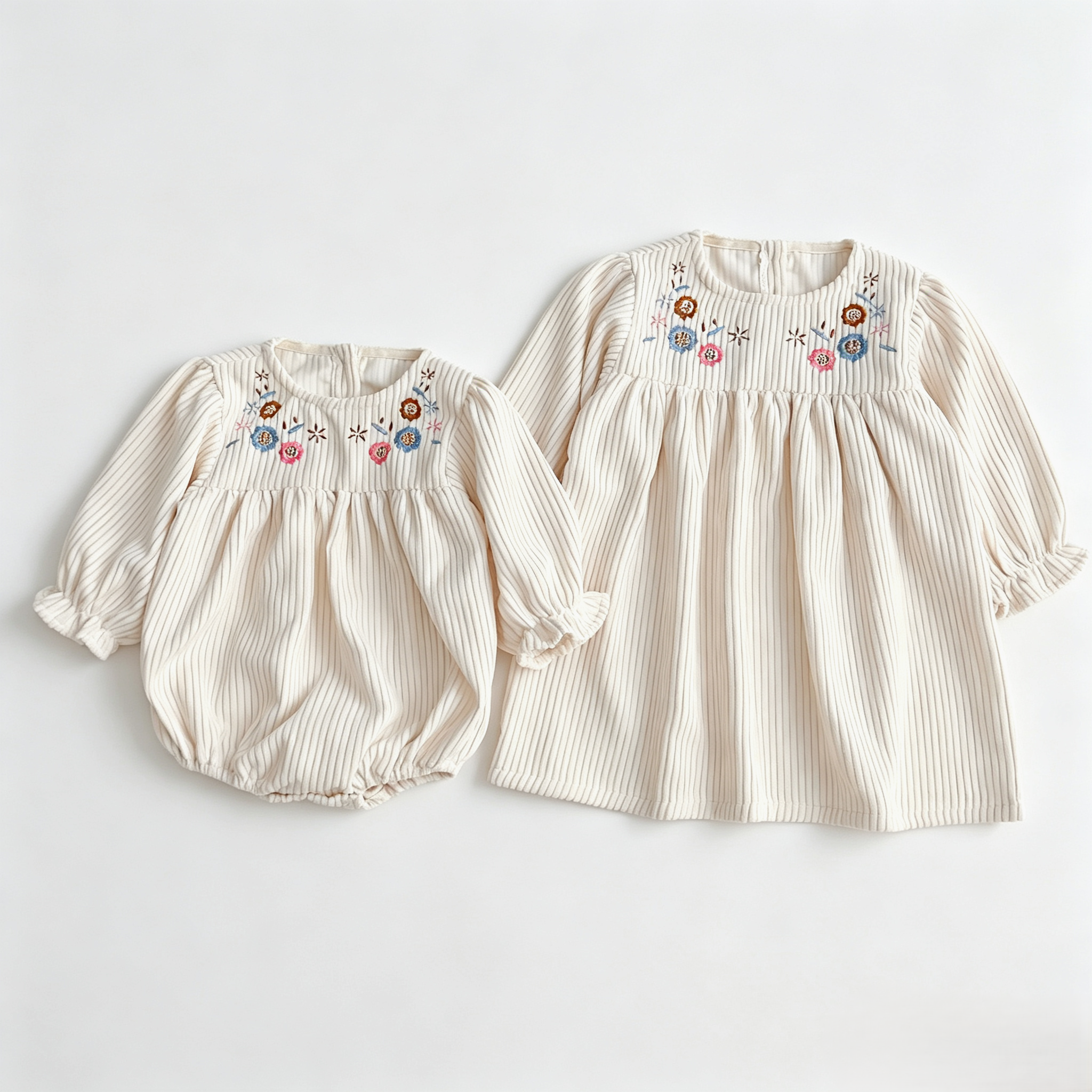 (Pre Order 2 Weeks)Sisters Floral Embroidery Corduroy Dress&Romper