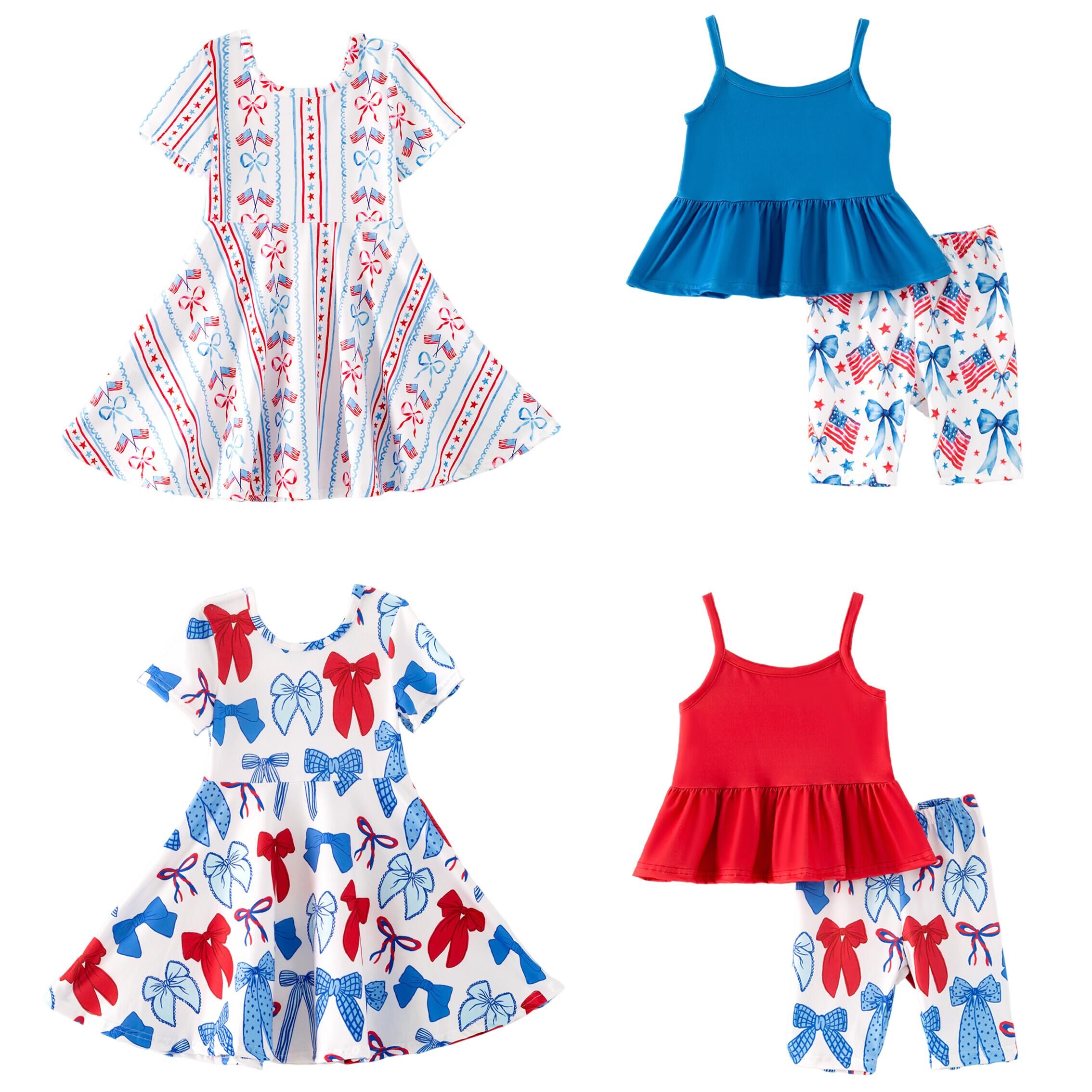 (Pre Order,Prepack Zone)Girls Spring&Summer Patriotic Print Dress(Mix Size)