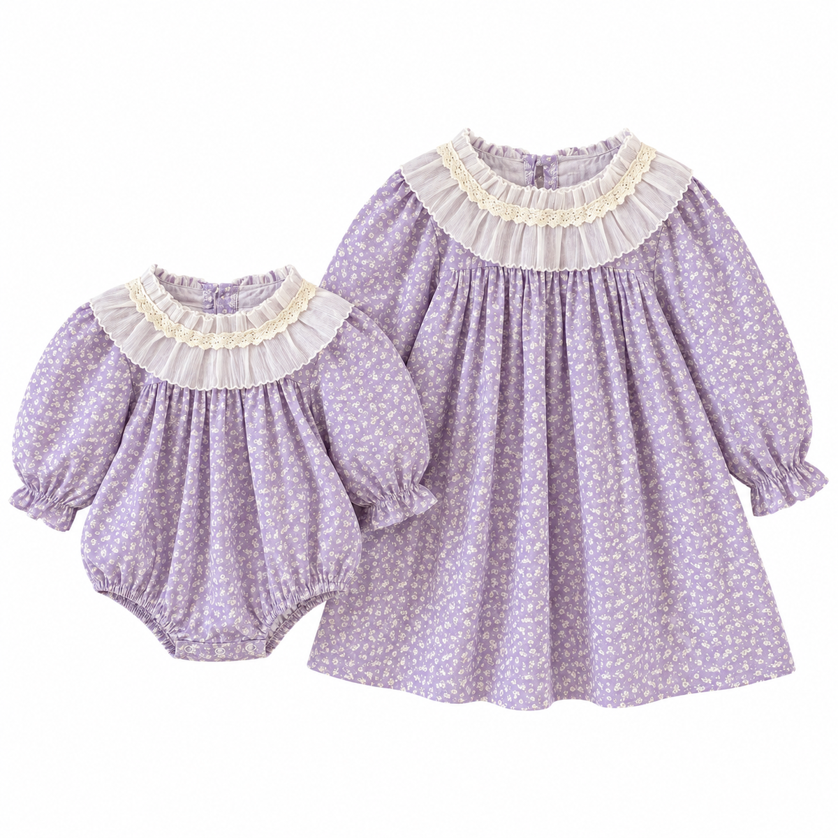 (Pre Order 2 Weeks)Sisters Fall Lavender Floral Lace Collar Dress&Romper