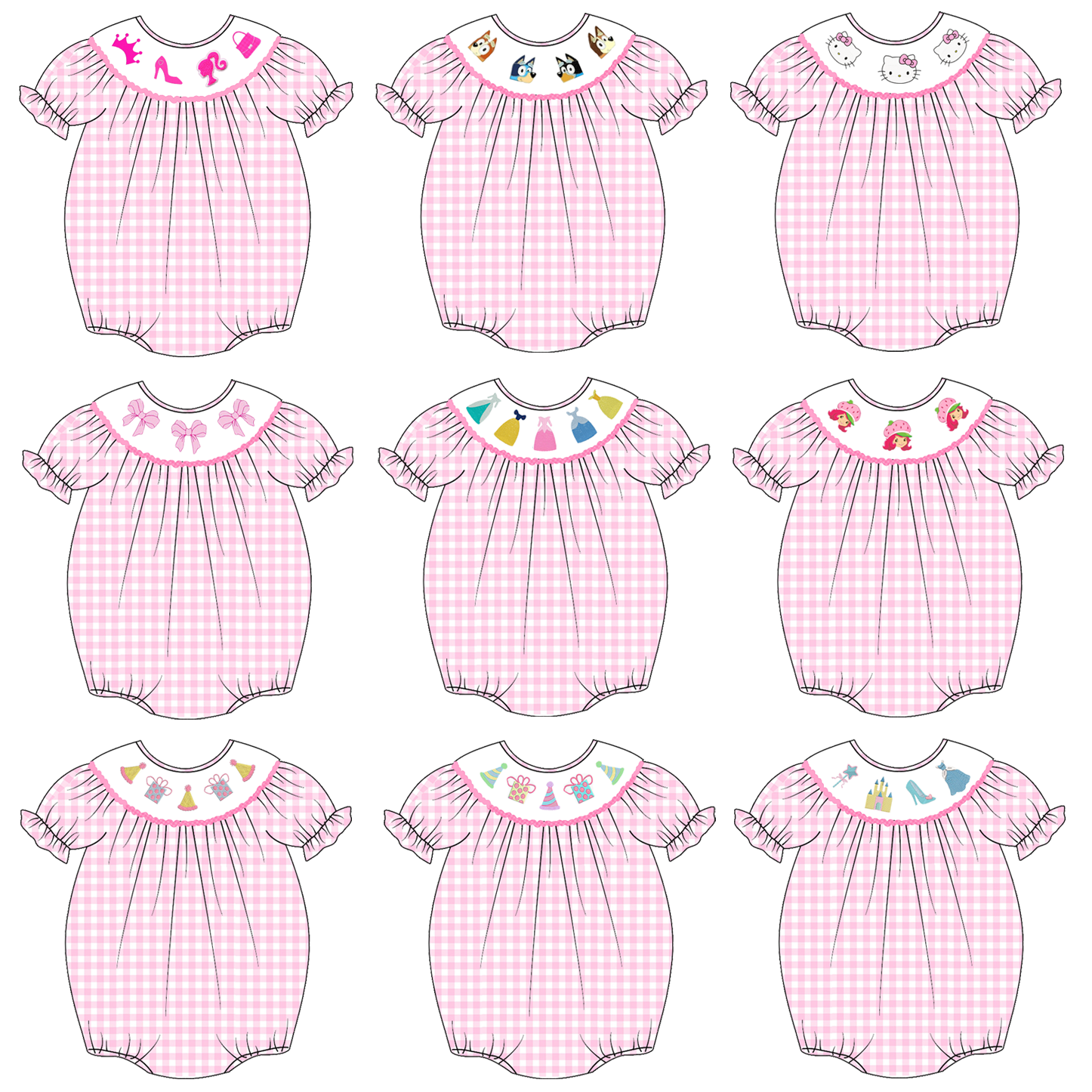 (Pre Order)Baby Girls Pink Plaid Embroidery Bubbles Smocked Romper