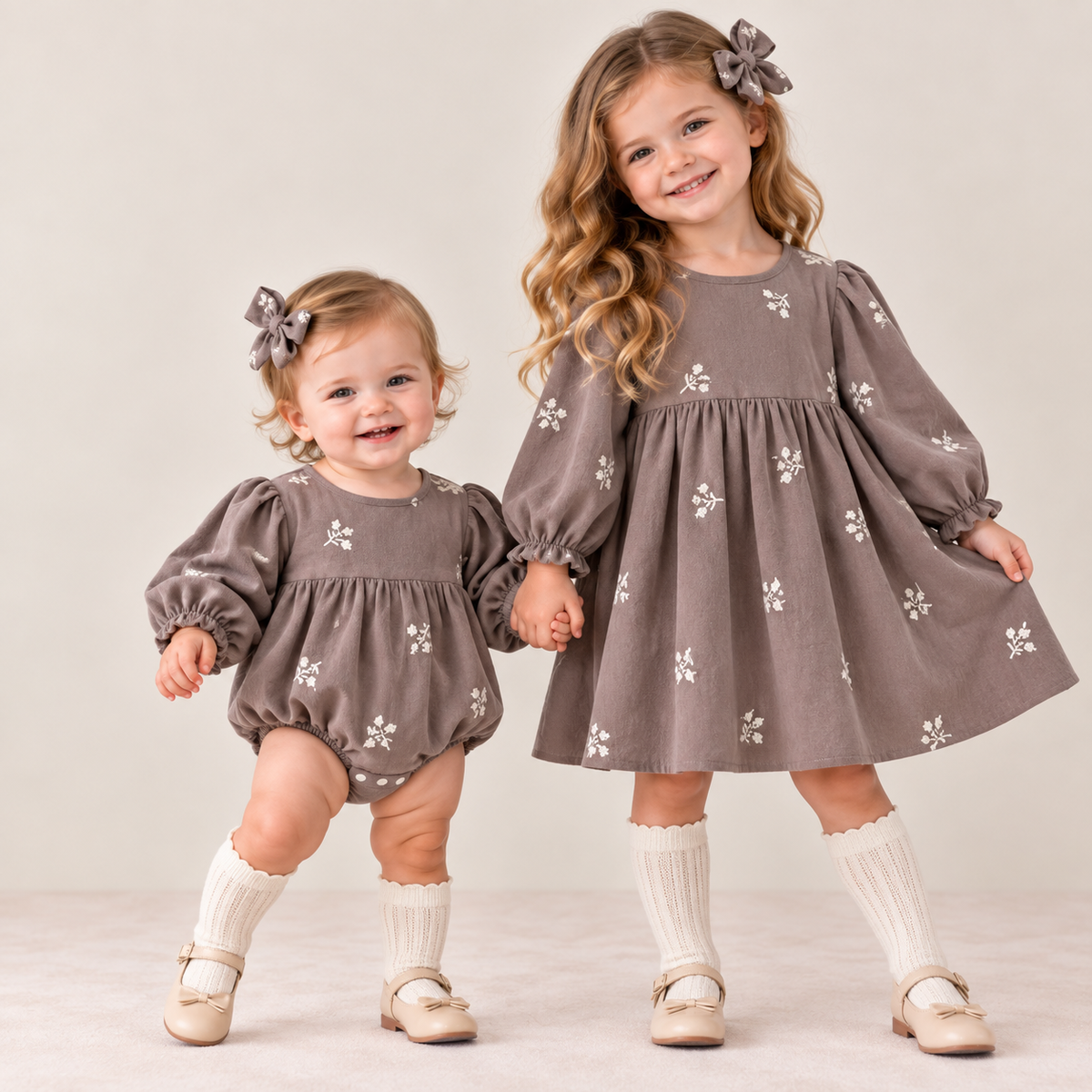 (Pre Order 2 Weeks)Sisters Fall Floral Embroidery Dress&Romper