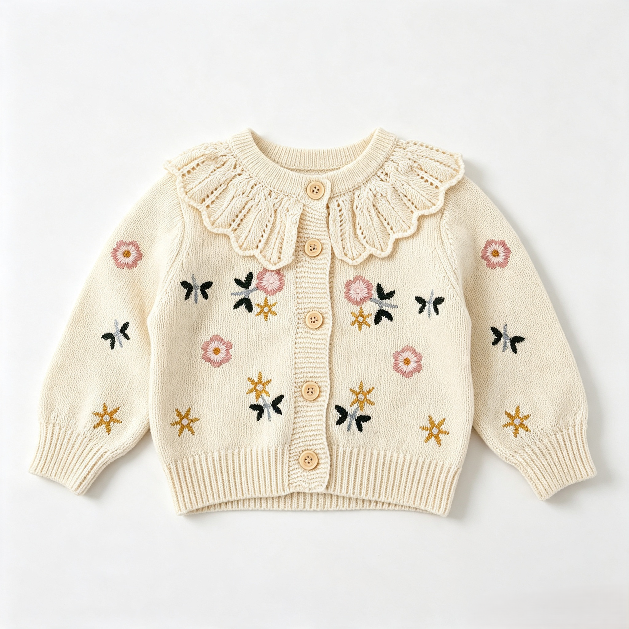 (Pre Order 2 Weeks)Toddler Girls Floral Embroidery Knitted Cardigan