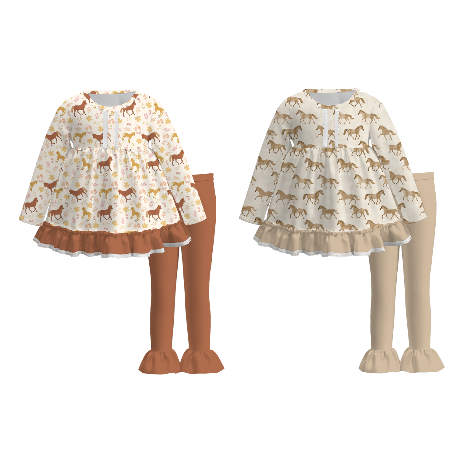 (Pre Order)Girls Fall Horse Print Outfit Set