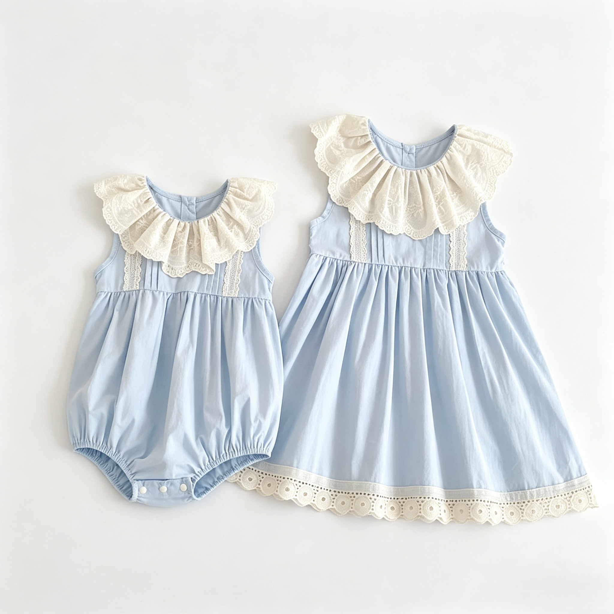 (Pre Order 2 Weeks)Sisters Light Blue Lace Collar Dress&Romper