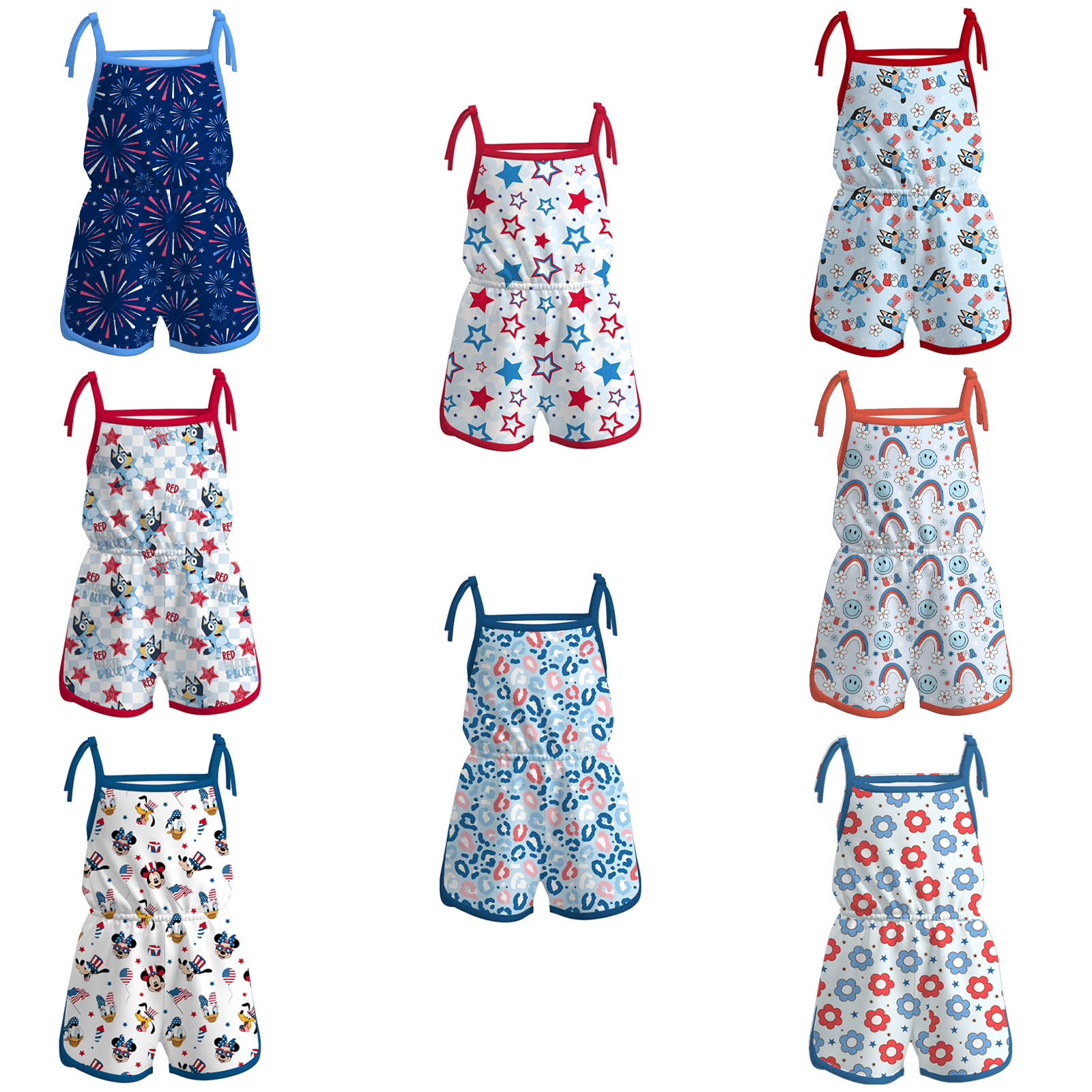 (Pre Order)Girls Summer 4th of July Jumpsuit Romper