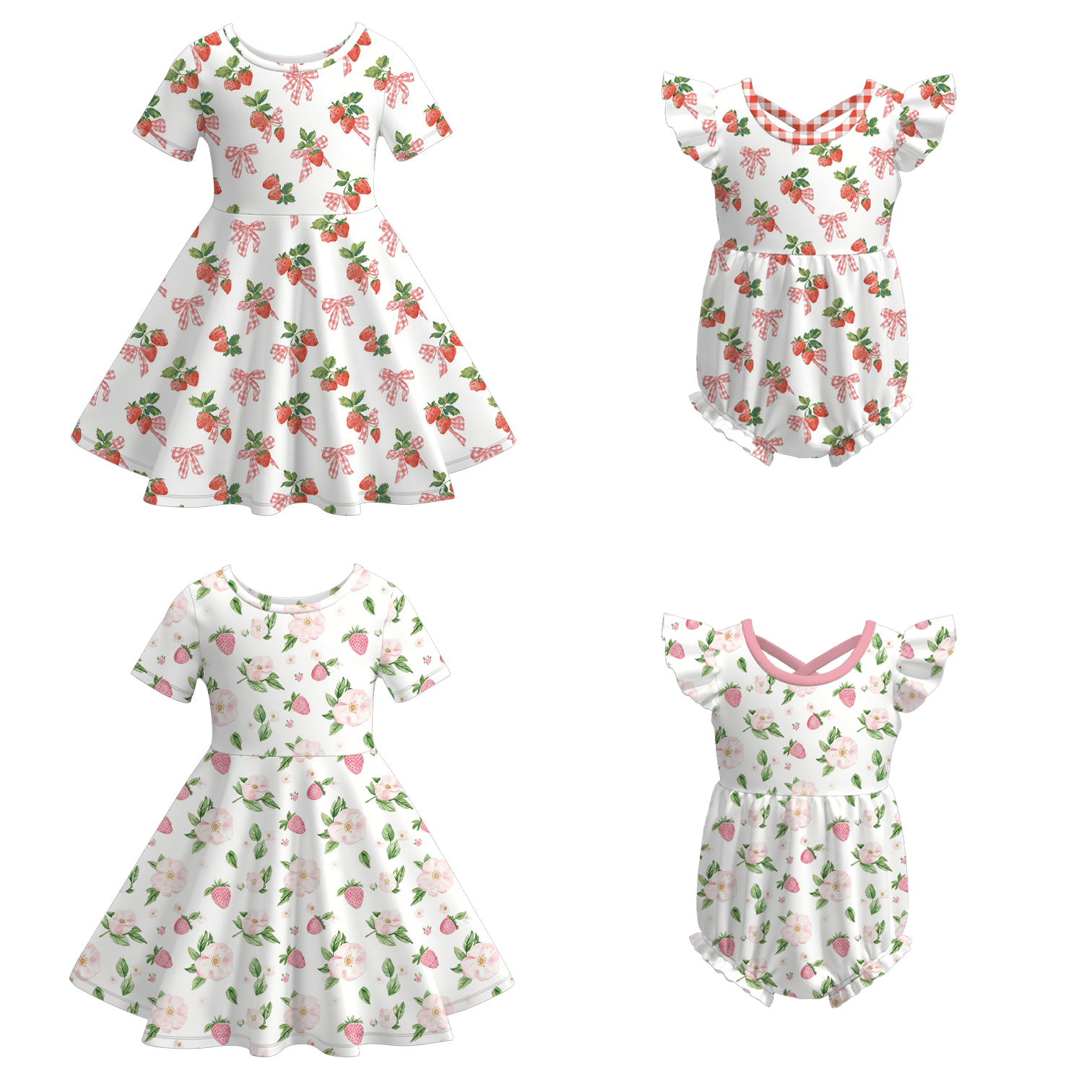 (Pre Order)Sisters Spring&Summer Floral,Strawberry Print Dress&Romper