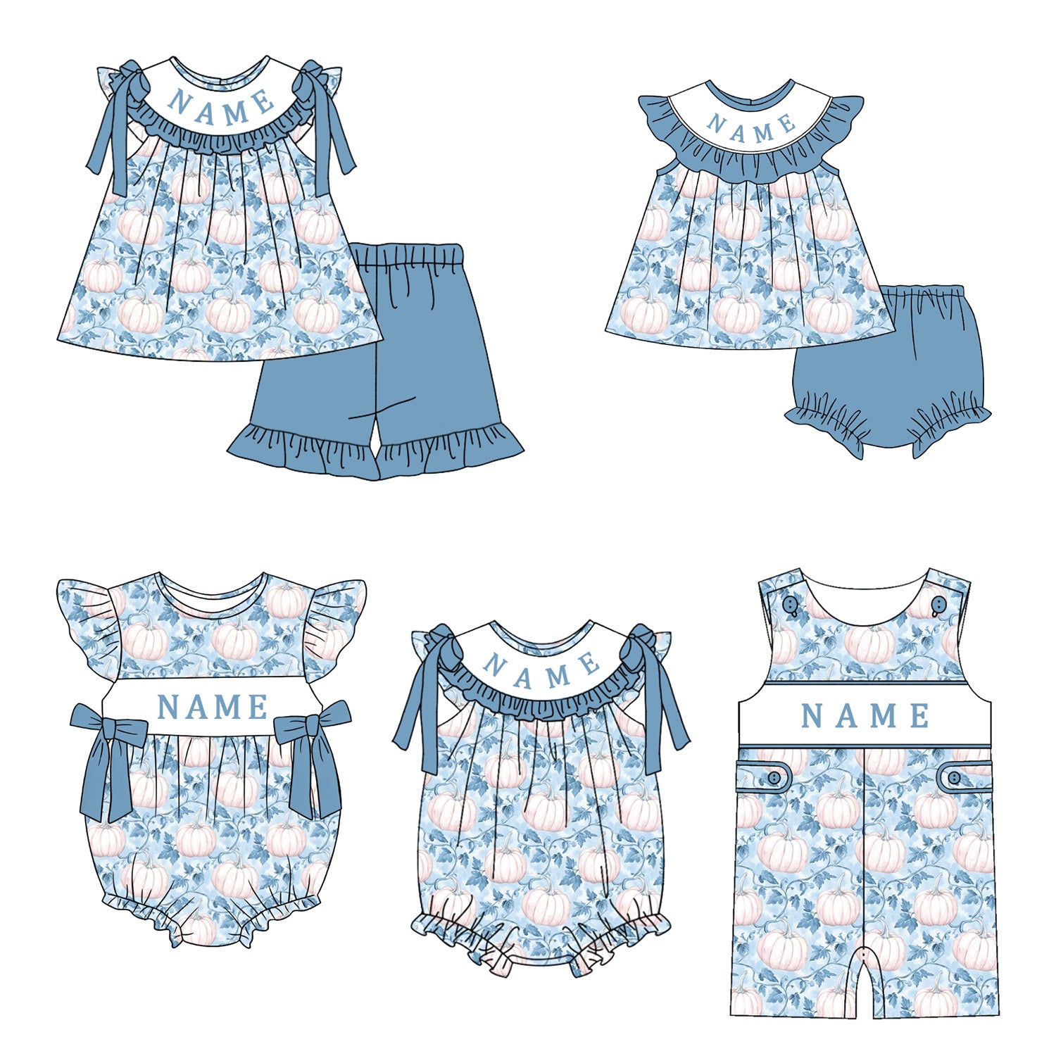 (Pre Order)Siblings Pumpkin Embroidery Smocked Set&Romper
