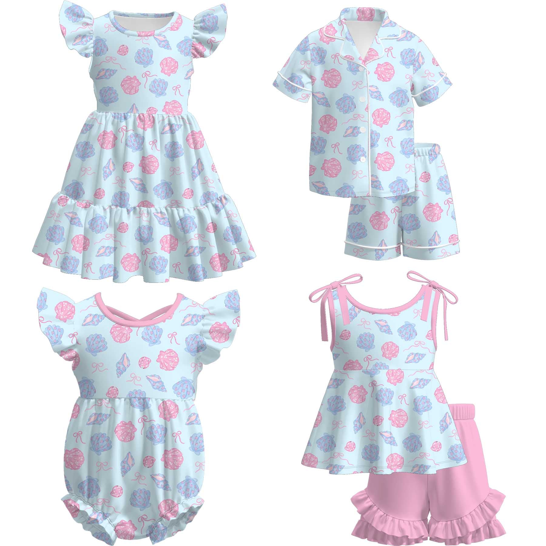 (Pre Order)Sisters Spring&Summer Seashell Print Dress,Set&Romper