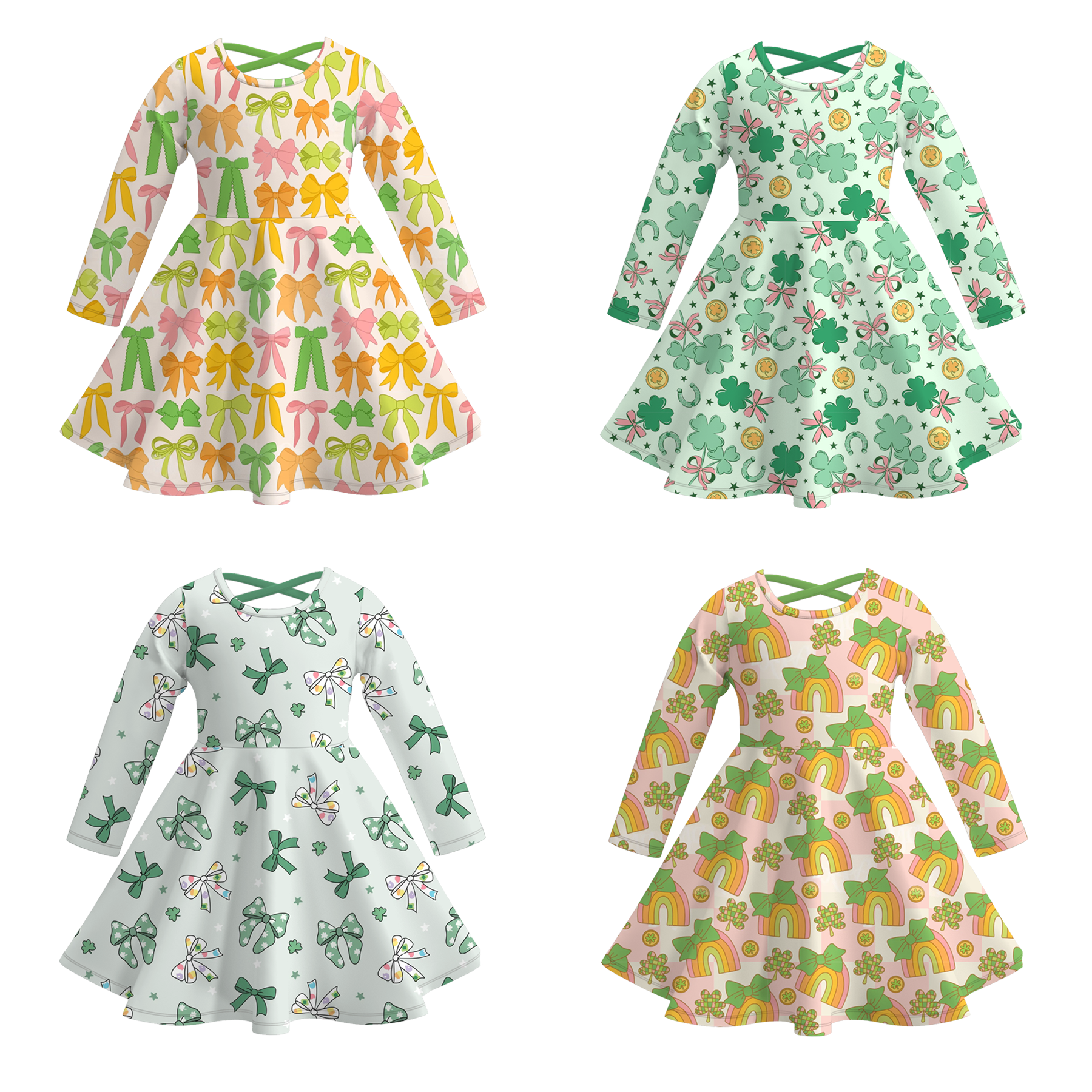 (Pre Order)Girls St.Patrick's Day Shamrock Print Dress
