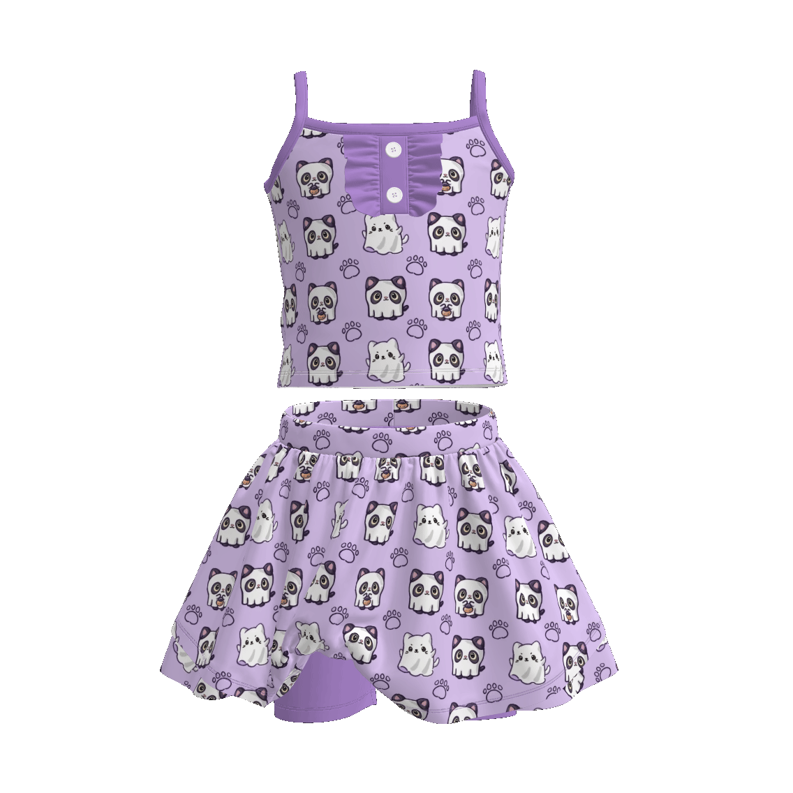 (Pre Order)Girls Halloween Cartoon Print Skort Set